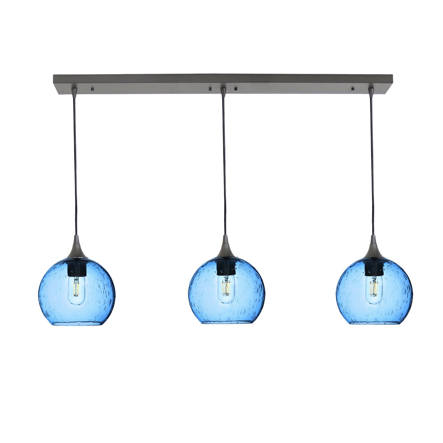 767 3 Pendant Linear Chandelier-Glass-Bicycle Glass Co - Hotshop-Antique Bronze - 4ft Cord-Lunar-Steel Blue-Bicycle Glass Co