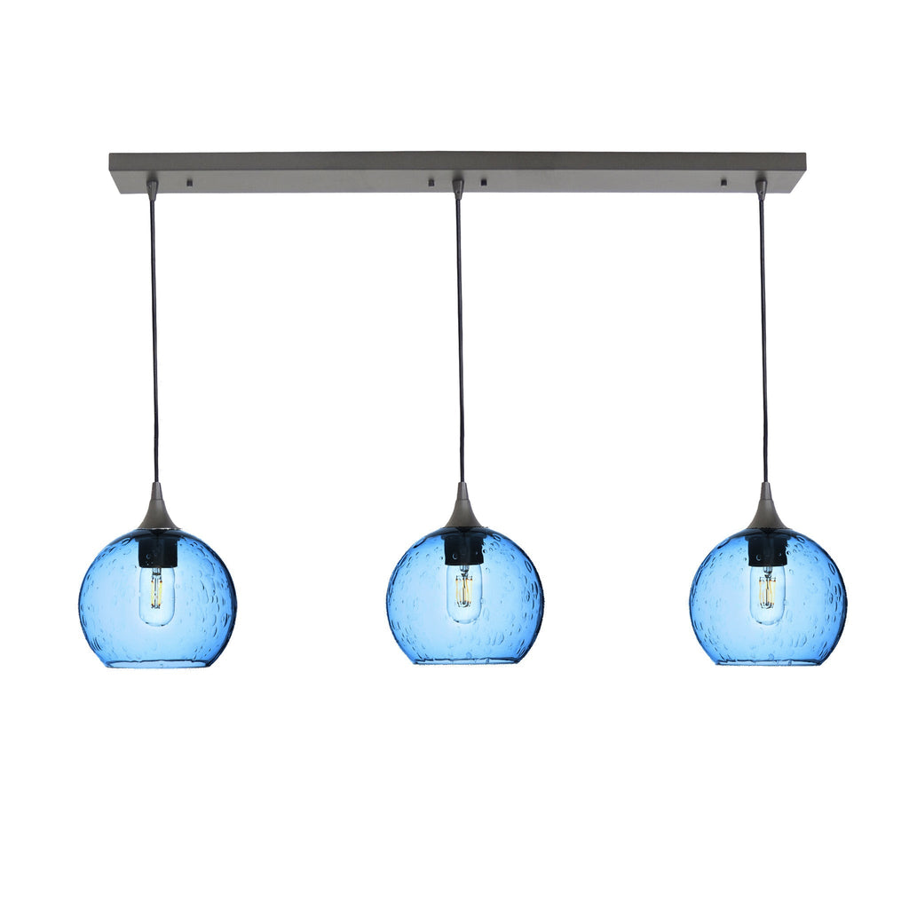 767 3 Pendant Linear Chandelier-Glass-Bicycle Glass Co - Hotshop-Antique Bronze - 4ft Cord-Lunar-Steel Blue-Bicycle Glass Co