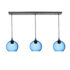 767 3 Pendant Linear Chandelier-Glass-Bicycle Glass Co - Hotshop-Antique Bronze - 4ft Cord-Lunar-Steel Blue-Bicycle Glass Co