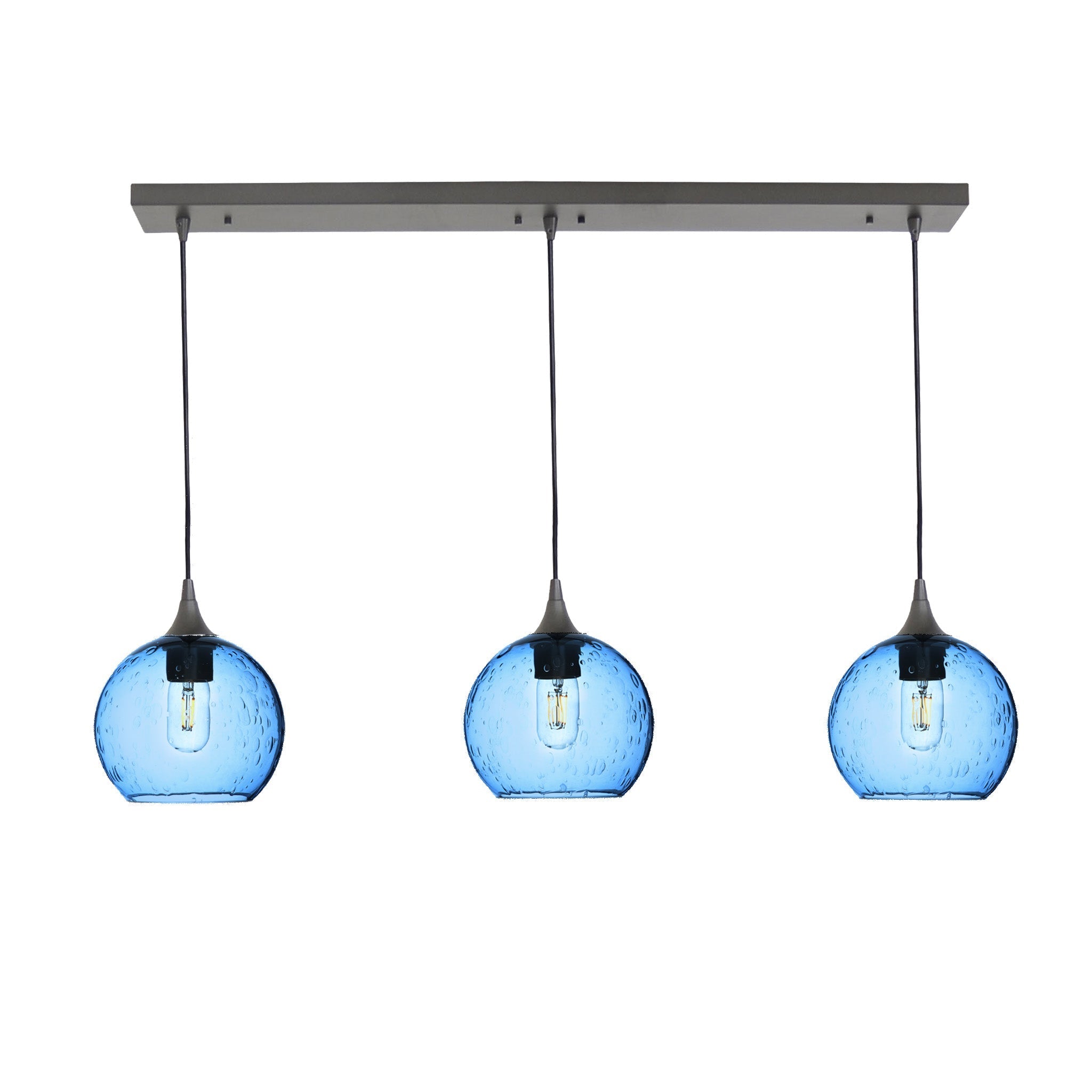 767 3 Pendant Linear Chandelier-Glass-Bicycle Glass Co - Hotshop-Antique Bronze - 4ft Cord-Lunar-Steel Blue-Bicycle Glass Co