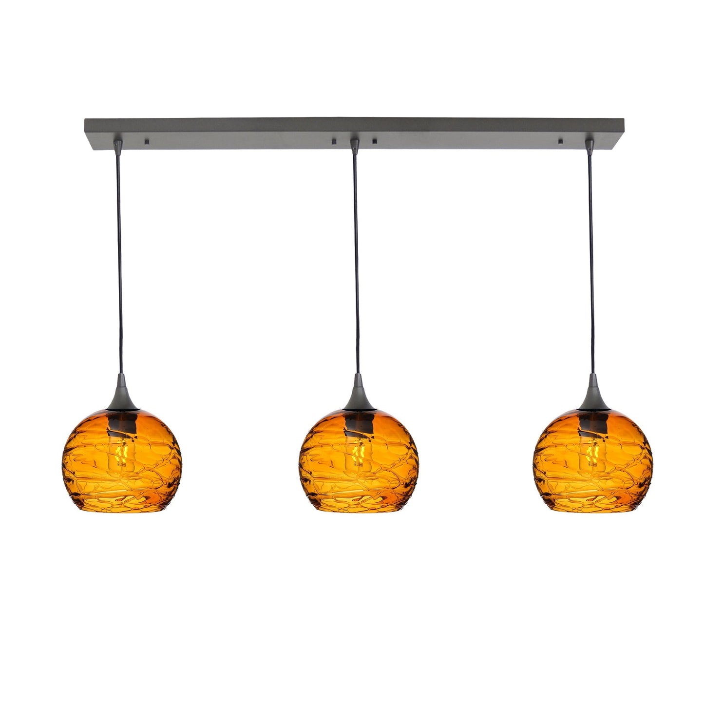 767 3 Pendant Linear Chandelier-Glass-Bicycle Glass Co - Hotshop-Antique Bronze - 4ft Cord-Spun-Golden Amber-Bicycle Glass Co