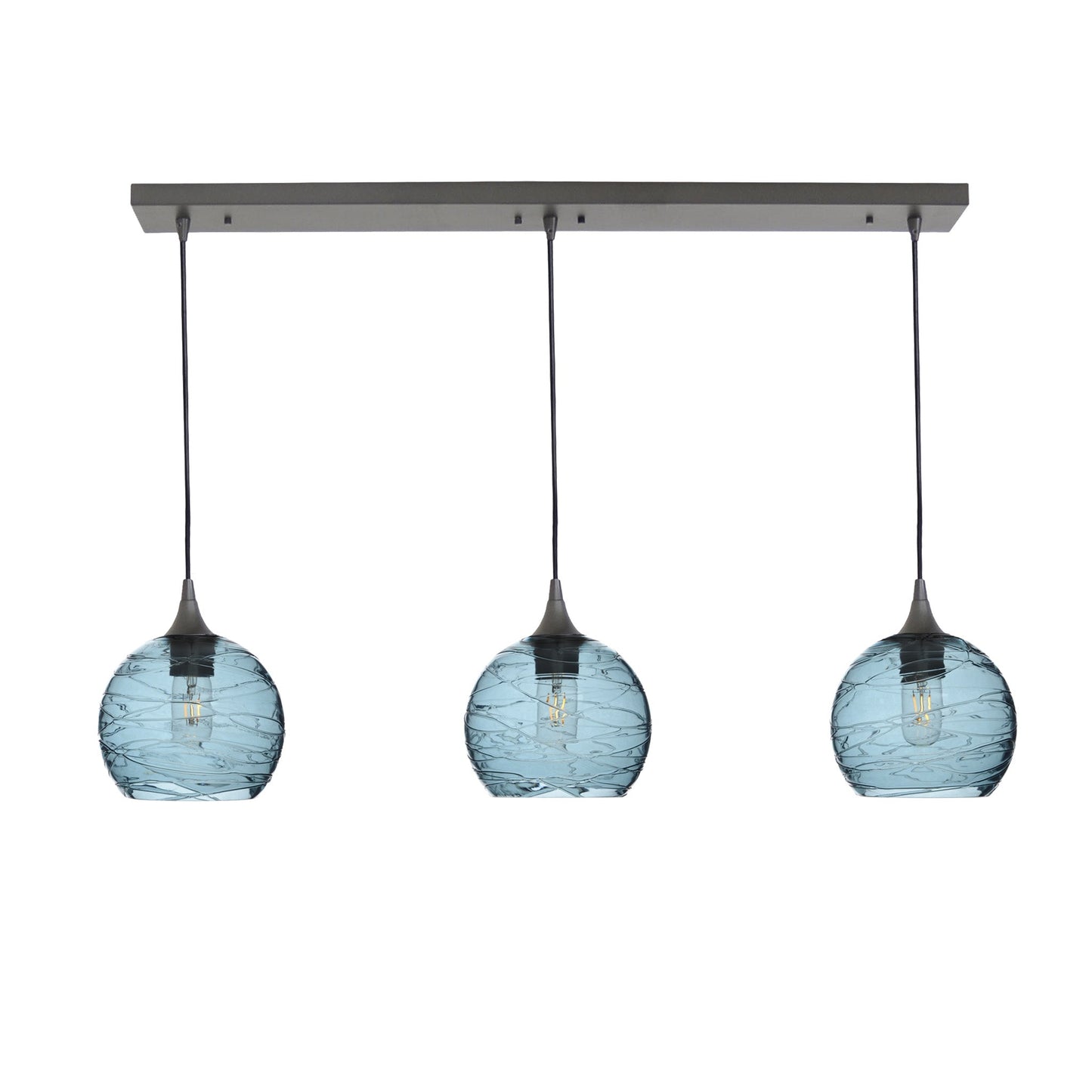 767 3 Pendant Linear Chandelier-Glass-Bicycle Glass Co - Hotshop-Antique Bronze - 4ft Cord-Spun-Slate Gray-Bicycle Glass Co