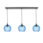 767 3 Pendant Linear Chandelier-Glass-Bicycle Glass Co - Hotshop-Antique Bronze - 4ft Cord-Spun-Steel Blue-Bicycle Glass Co