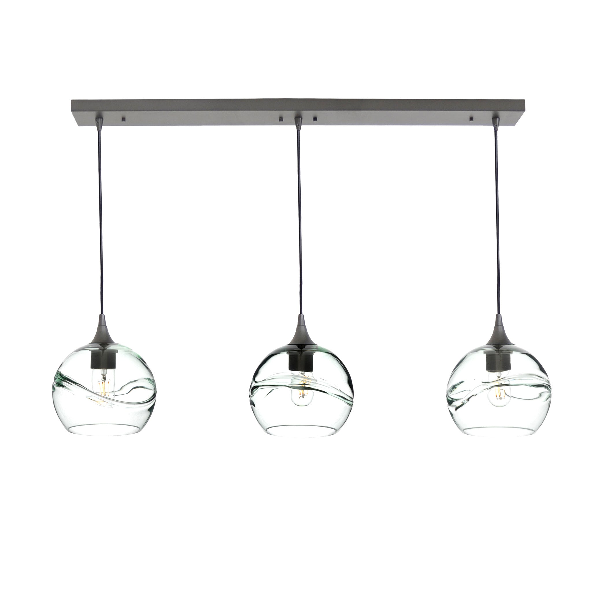 767 3 Pendant Linear Chandelier-Glass-Bicycle Glass Co - Hotshop-Antique Bronze - 4ft Cord-Swell-Eco Clear-Bicycle Glass Co