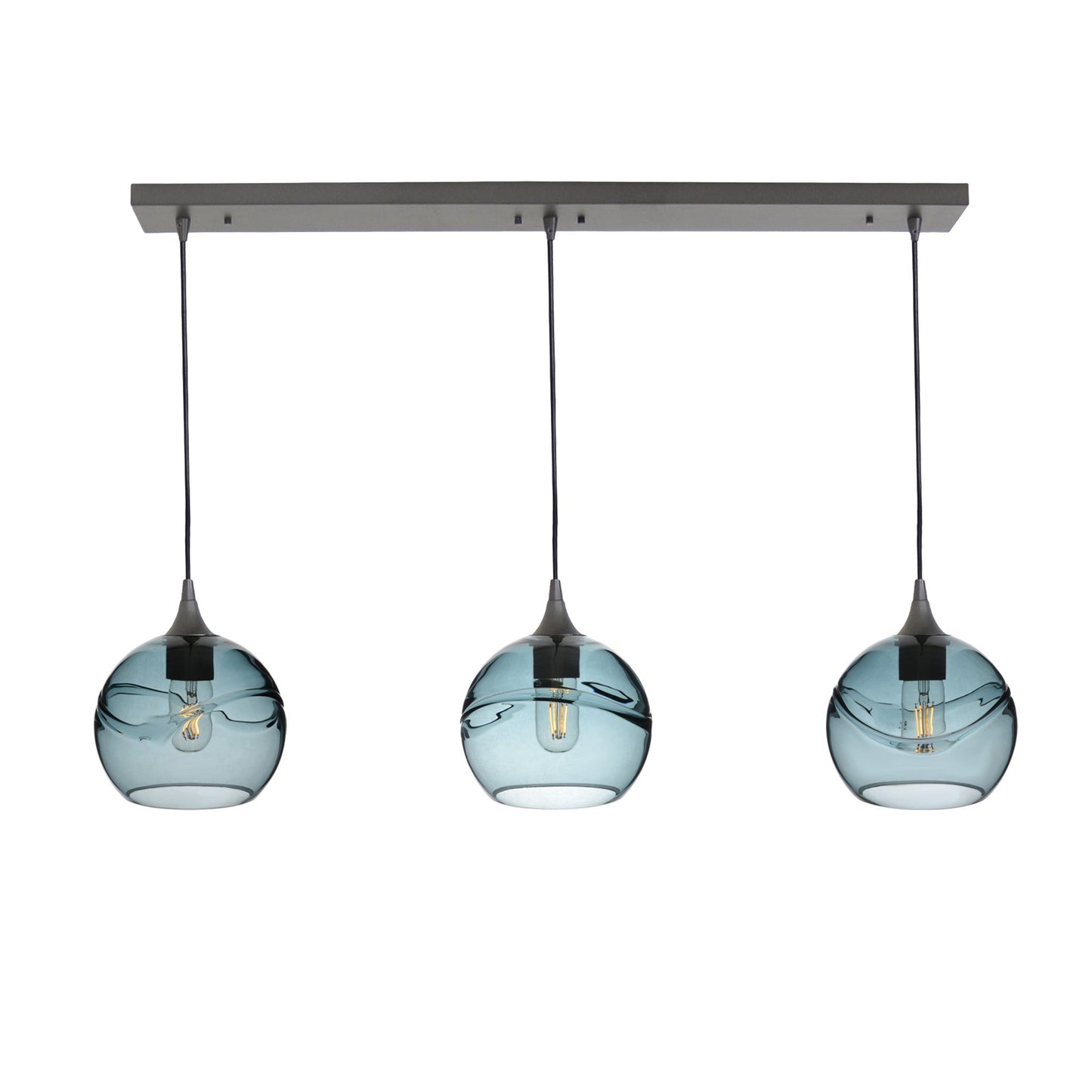767 3 Pendant Linear Chandelier-Glass-Bicycle Glass Co - Hotshop-Antique Bronze - 4ft Cord-Swell-Slate Gray-Bicycle Glass Co