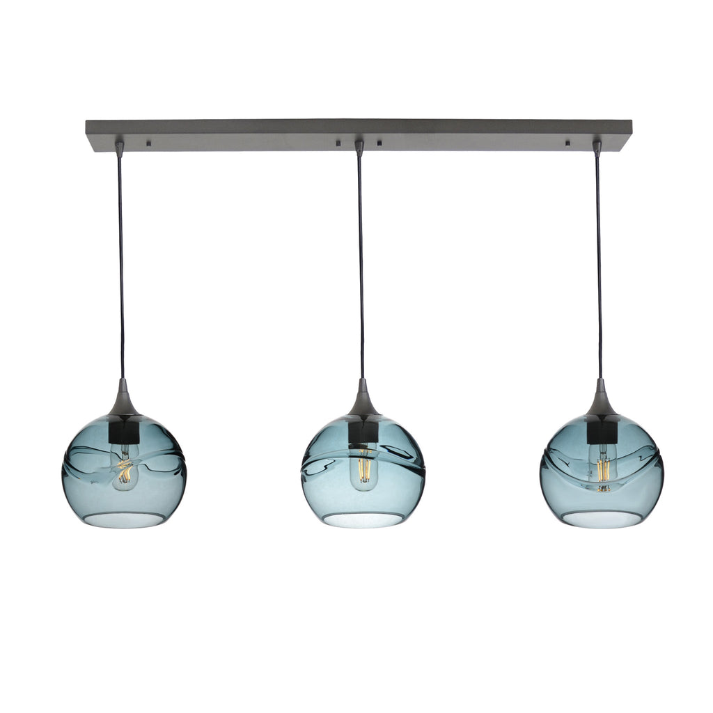 767 3 Pendant Linear Chandelier-Glass-Bicycle Glass Co - Hotshop-Antique Bronze - 4ft Cord-Swell-Slate Gray-Bicycle Glass Co