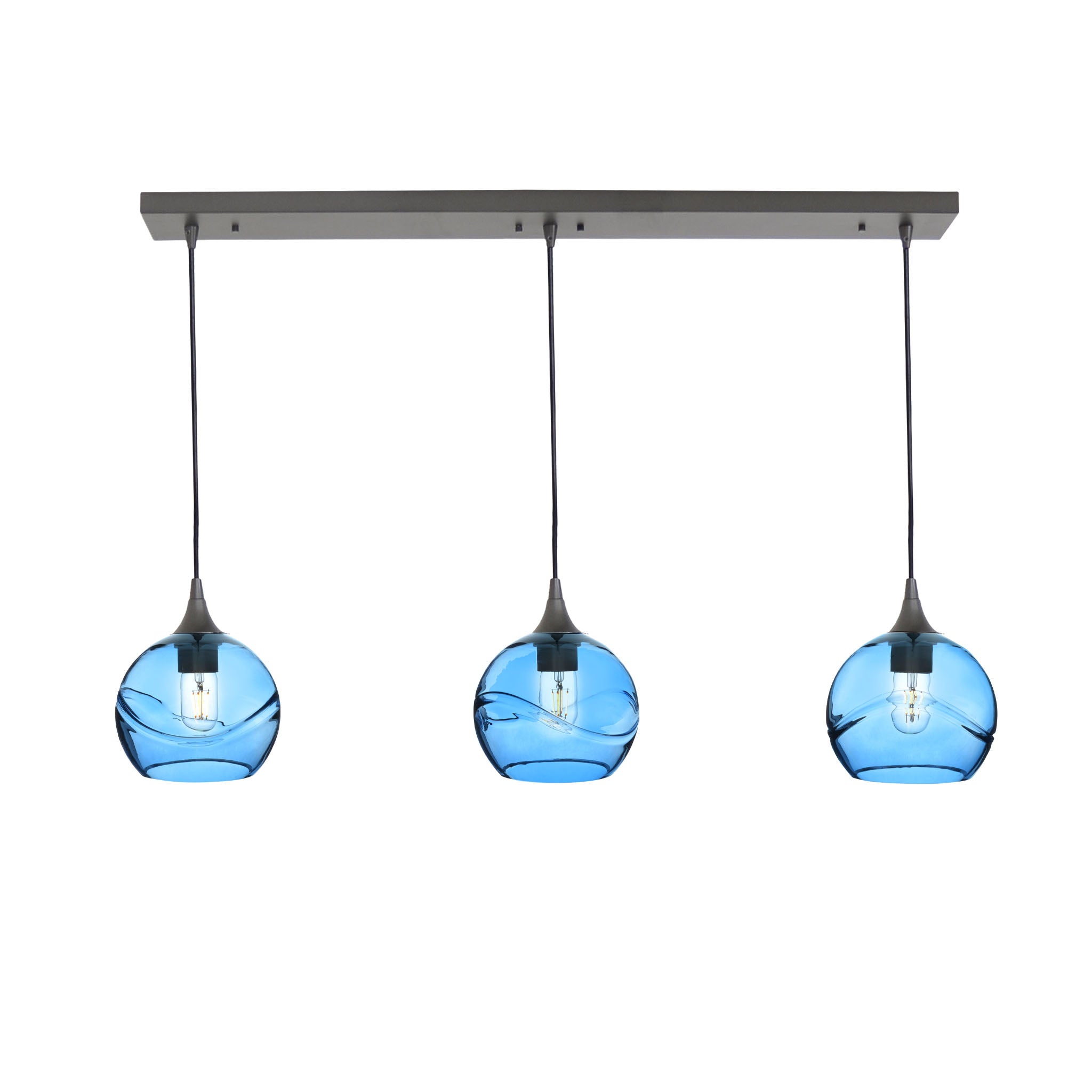 767 3 Pendant Linear Chandelier-Glass-Bicycle Glass Co - Hotshop-Antique Bronze - 4ft Cord-Swell-Steel Blue-Bicycle Glass Co