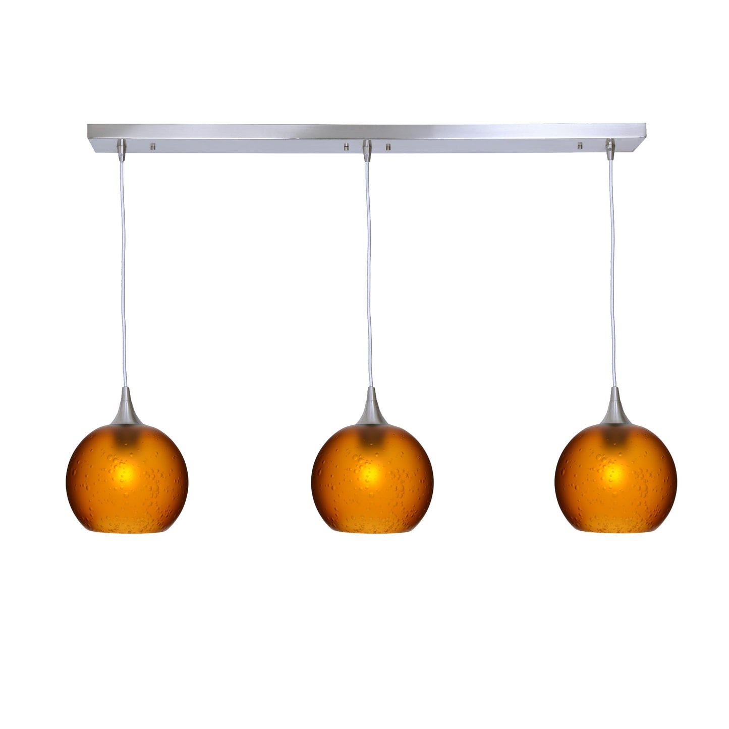 767 3 Pendant Linear Chandelier-Glass-Bicycle Glass Co - Hotshop-Brushed Nickel - 4ft Cord-Celestial-Golden Amber-Bicycle Glass Co