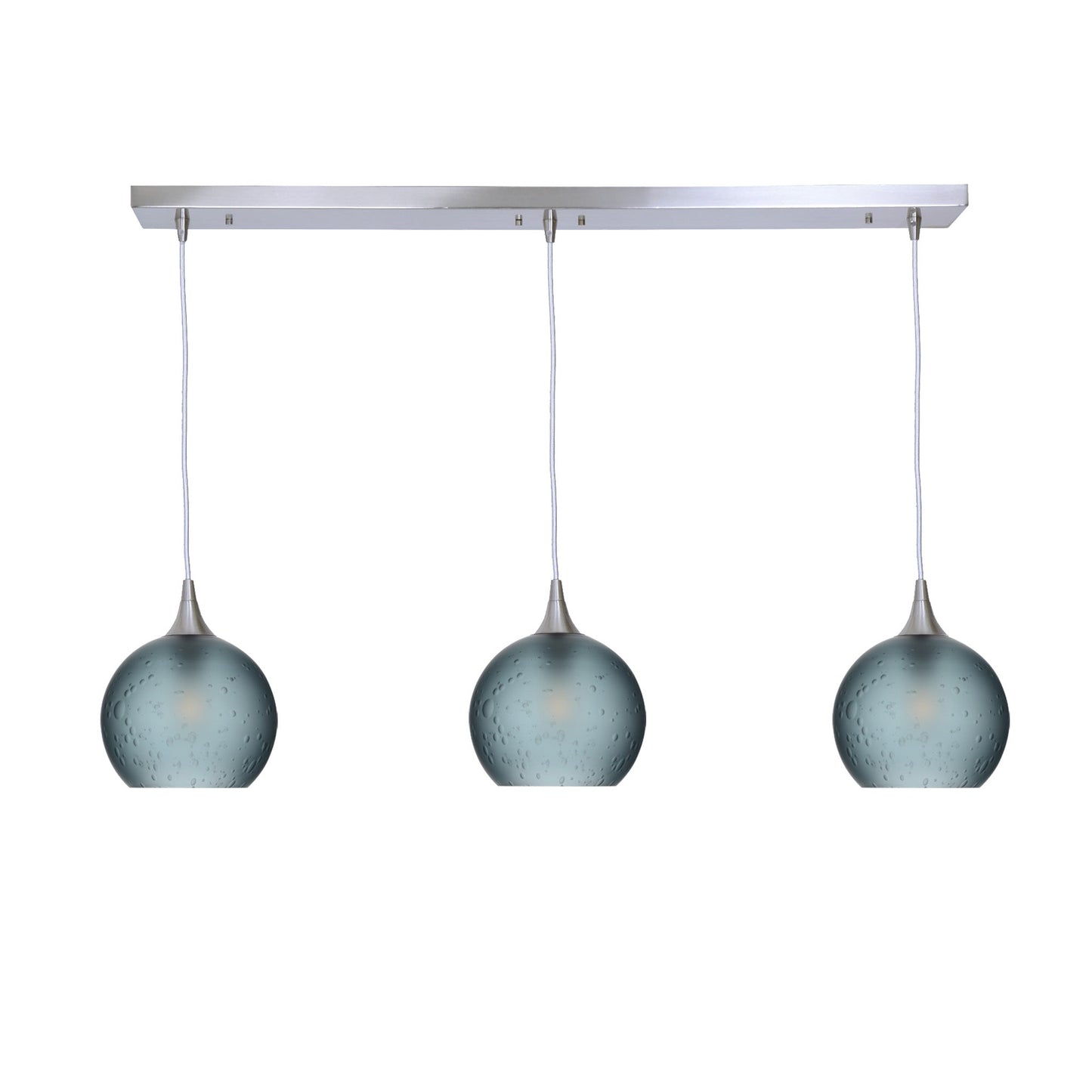 767 3 Pendant Linear Chandelier-Glass-Bicycle Glass Co - Hotshop-Brushed Nickel - 4ft Cord-Celestial-Slate Gray-Bicycle Glass Co