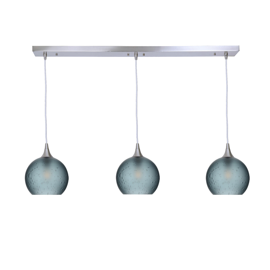 767 3 Pendant Linear Chandelier-Glass-Bicycle Glass Co - Hotshop-Brushed Nickel - 4ft Cord-Celestial-Slate Gray-Bicycle Glass Co