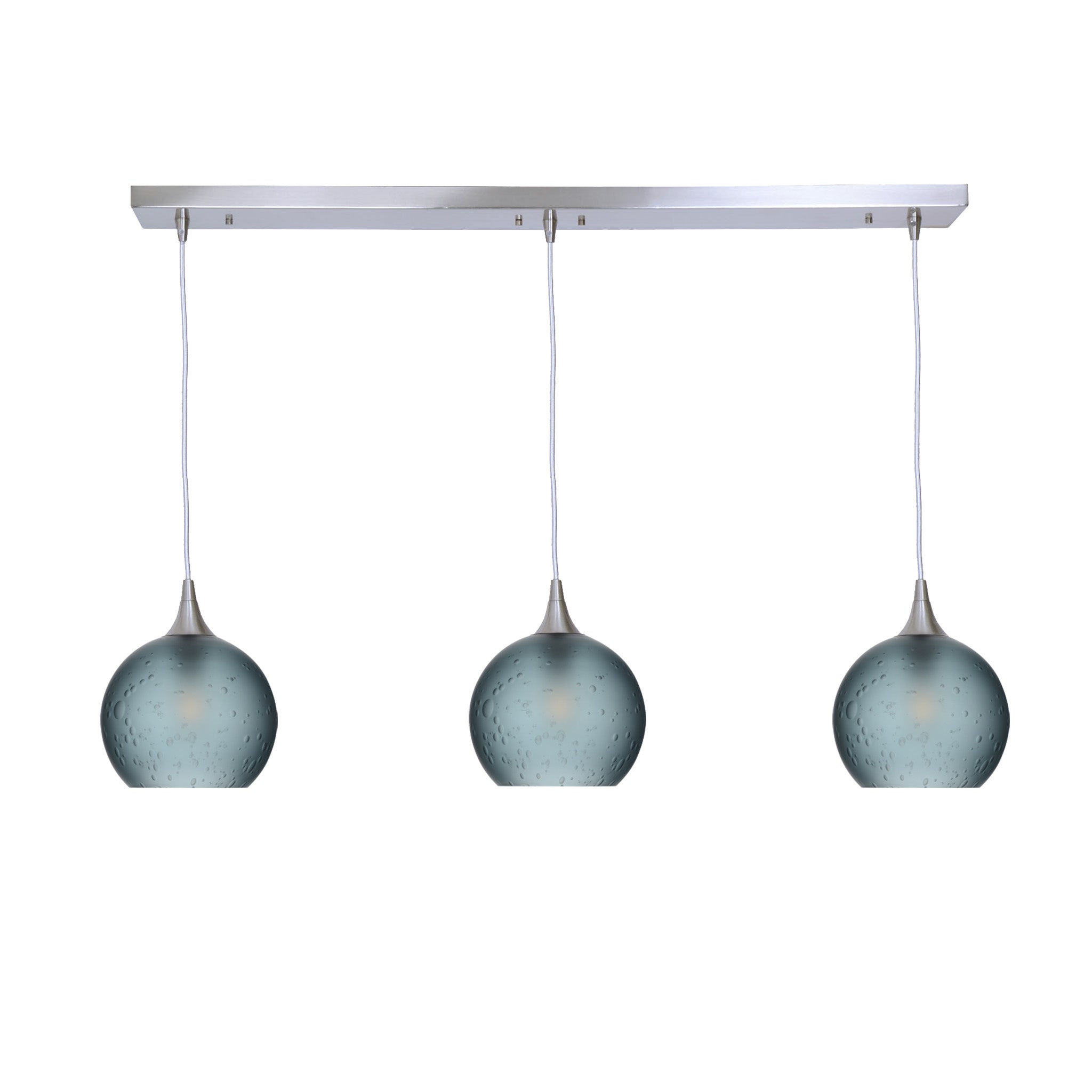 767 3 Pendant Linear Chandelier-Glass-Bicycle Glass Co - Hotshop-Brushed Nickel - 4ft Cord-Celestial-Slate Gray-Bicycle Glass Co