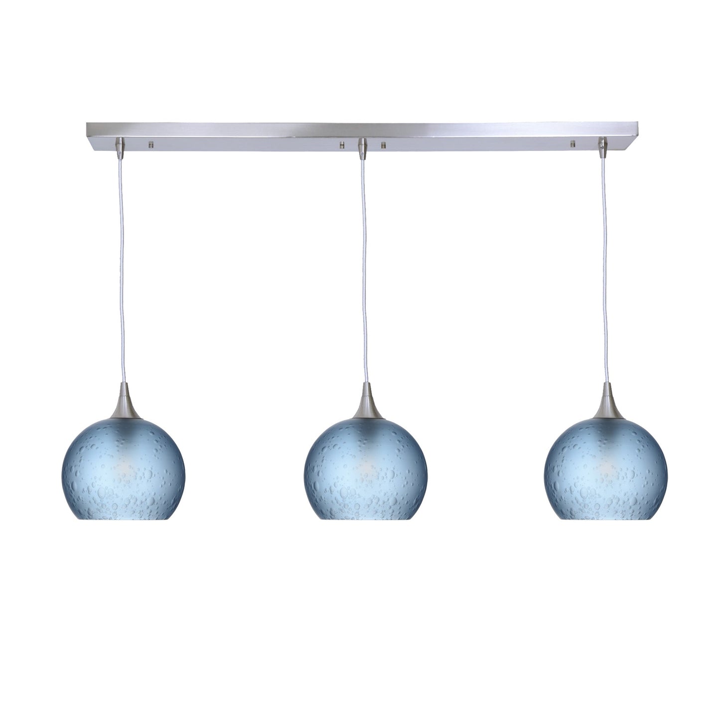767 3 Pendant Linear Chandelier-Glass-Bicycle Glass Co - Hotshop-Brushed Nickel - 4ft Cord-Celestial-Steel Blue-Bicycle Glass Co