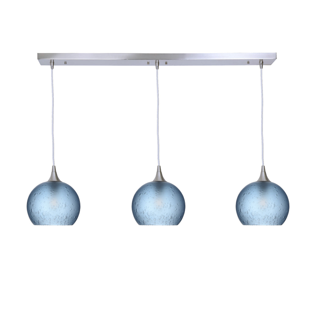 767 3 Pendant Linear Chandelier-Glass-Bicycle Glass Co - Hotshop-Brushed Nickel - 4ft Cord-Celestial-Steel Blue-Bicycle Glass Co