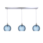 767 3 Pendant Linear Chandelier-Glass-Bicycle Glass Co - Hotshop-Brushed Nickel - 4ft Cord-Celestial-Steel Blue-Bicycle Glass Co