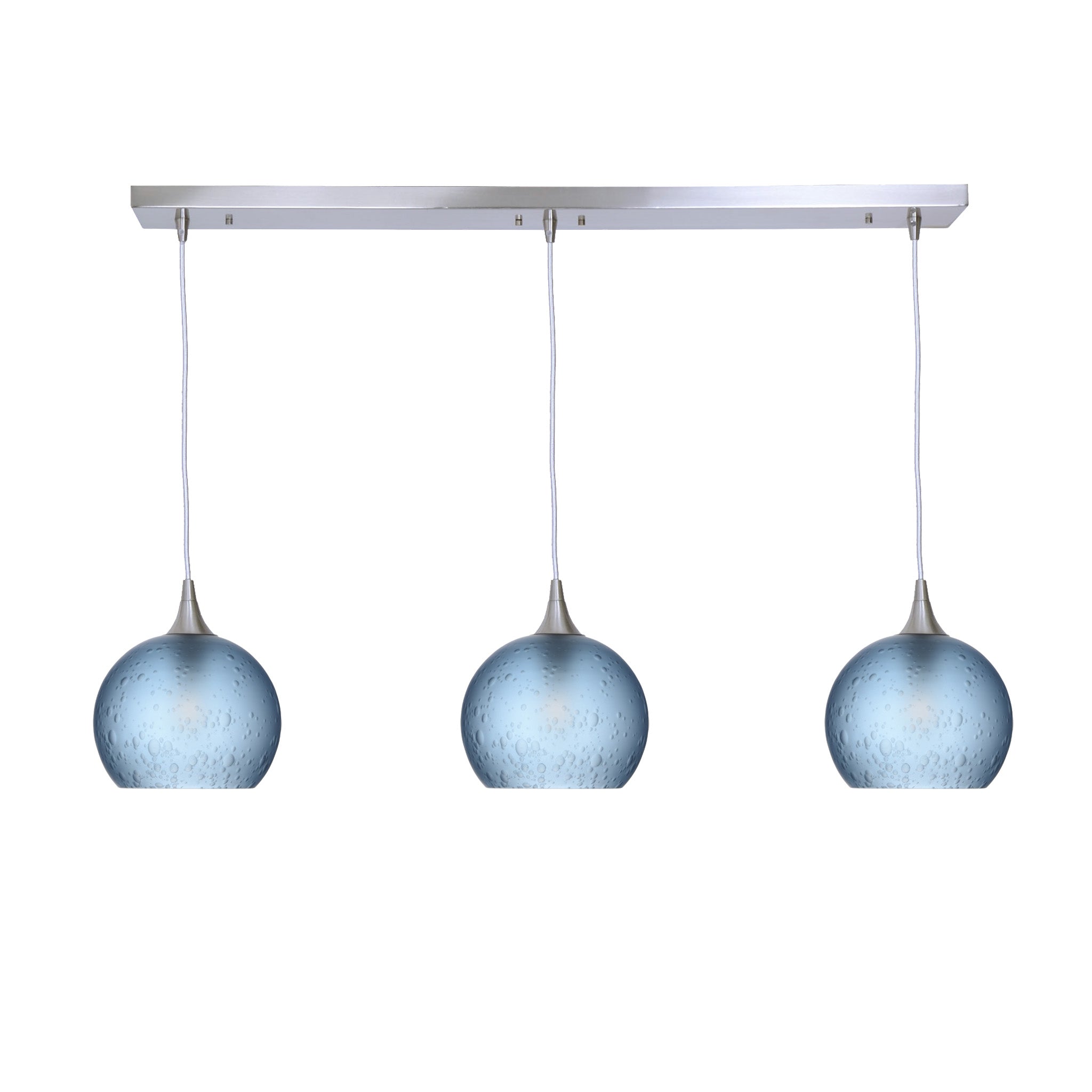 767 3 Pendant Linear Chandelier-Glass-Bicycle Glass Co - Hotshop-Brushed Nickel - 4ft Cord-Celestial-Steel Blue-Bicycle Glass Co
