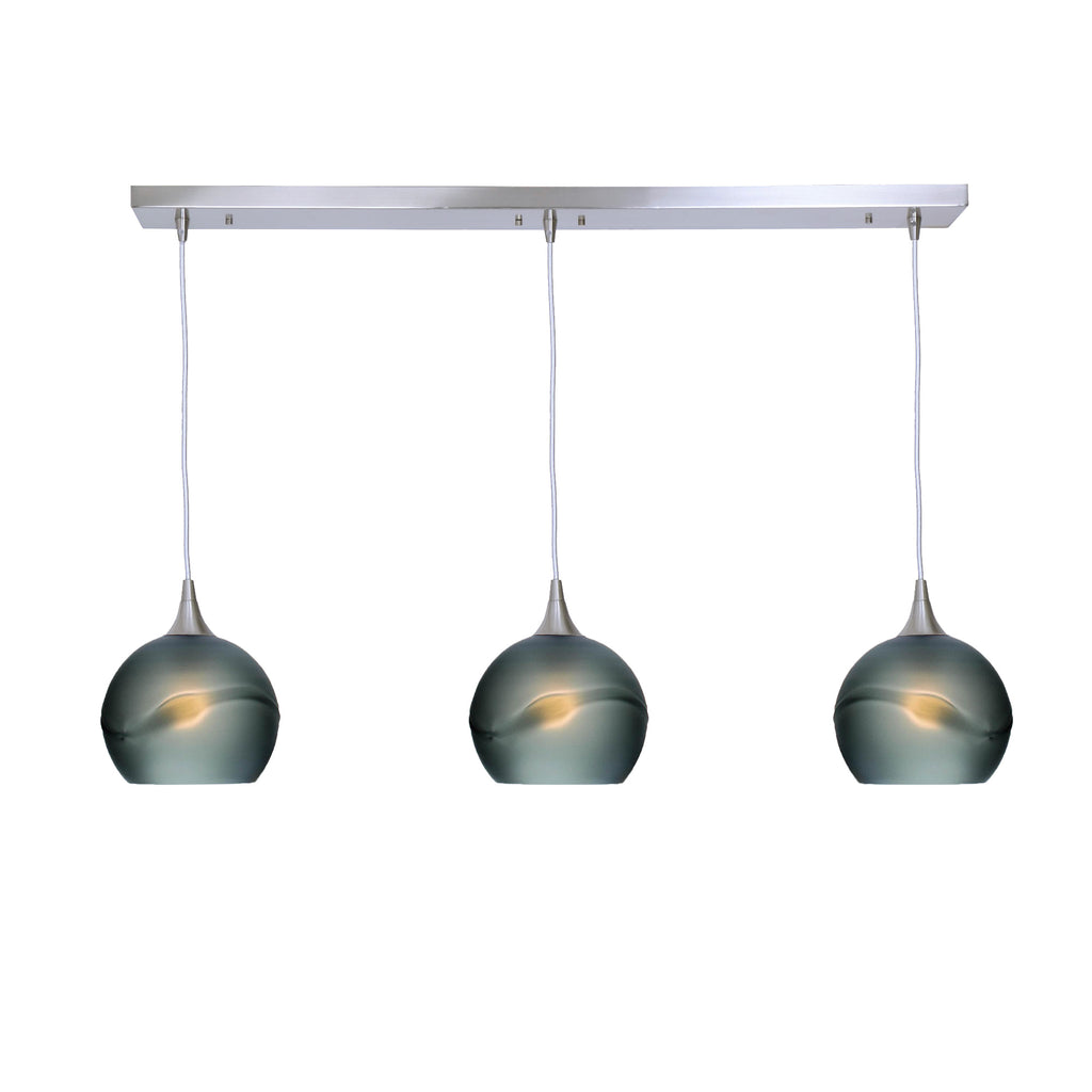767 3 Pendant Linear Chandelier-Glass-Bicycle Glass Co - Hotshop-Brushed Nickel - 4ft Cord-Glacial-Slate Gray-Bicycle Glass Co