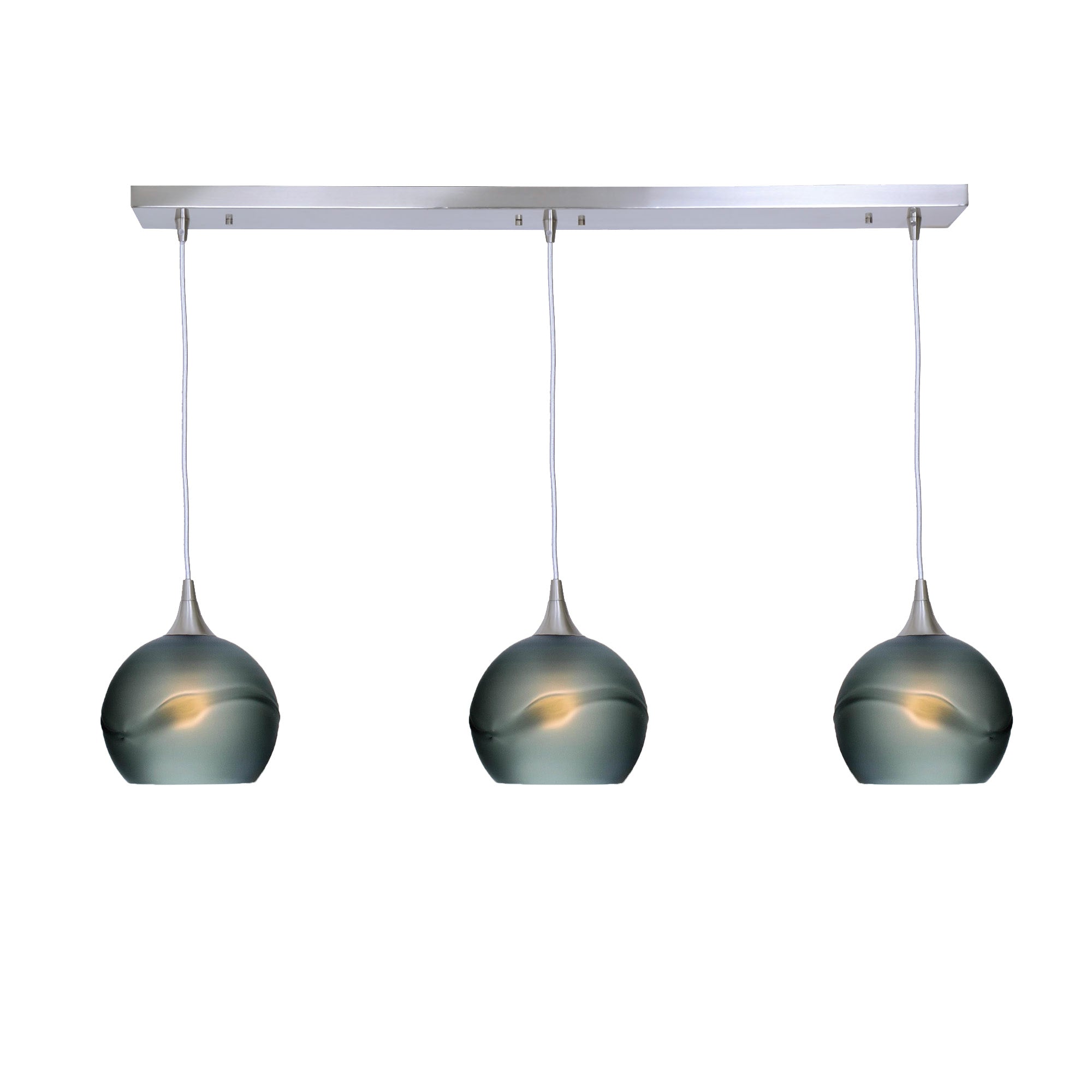 767 3 Pendant Linear Chandelier-Glass-Bicycle Glass Co - Hotshop-Brushed Nickel - 4ft Cord-Glacial-Slate Gray-Bicycle Glass Co