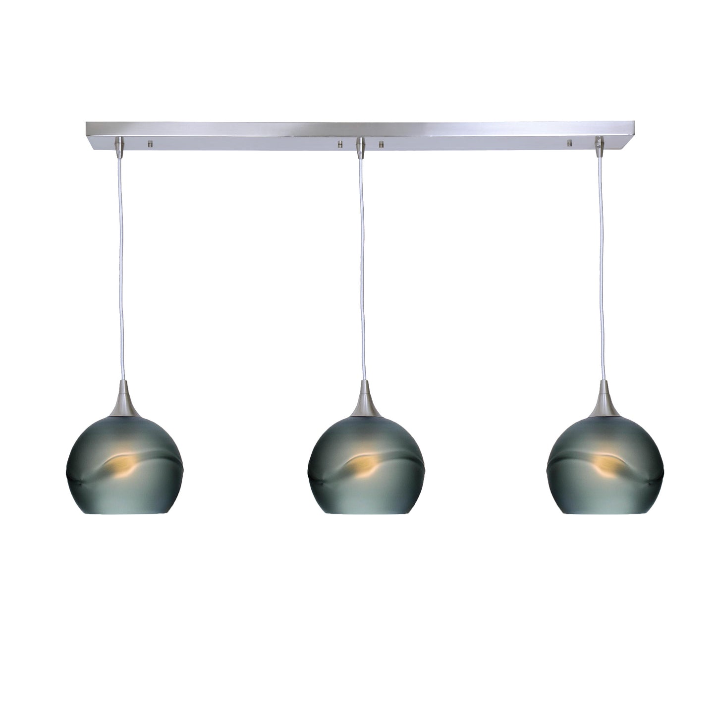767 3 Pendant Linear Chandelier-Glass-Bicycle Glass Co - Hotshop-Brushed Nickel - 4ft Cord-Glacial-Slate Gray-Bicycle Glass Co
