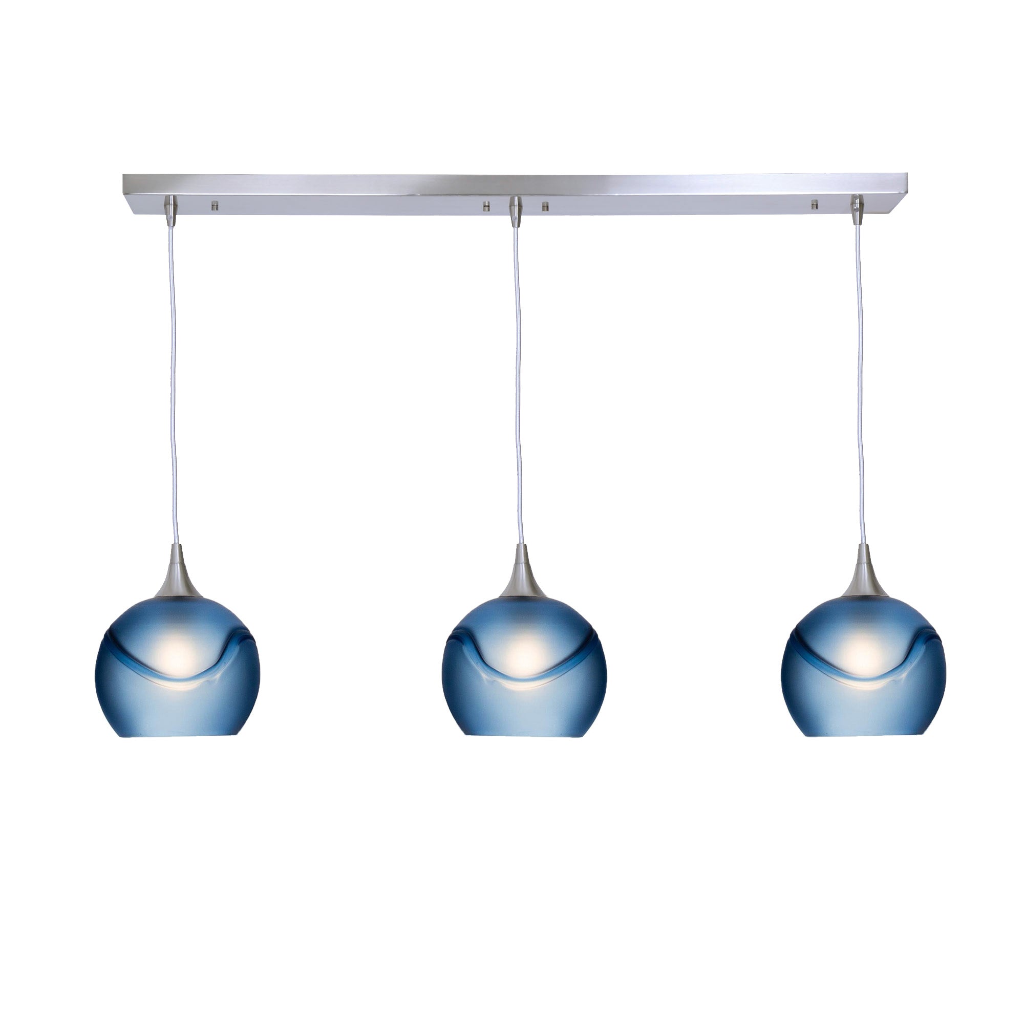 767 3 Pendant Linear Chandelier-Glass-Bicycle Glass Co - Hotshop-Brushed Nickel - 4ft Cord-Glacial-Steel Blue-Bicycle Glass Co