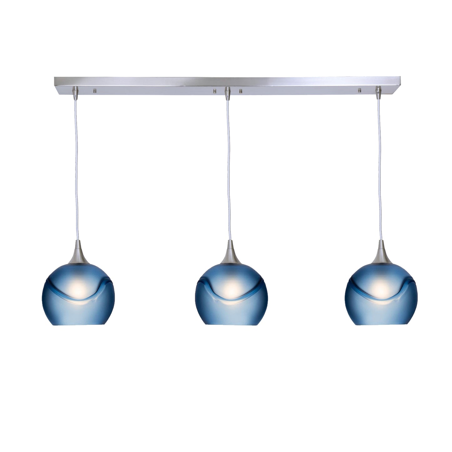 767 3 Pendant Linear Chandelier-Glass-Bicycle Glass Co - Hotshop-Brushed Nickel - 4ft Cord-Glacial-Steel Blue-Bicycle Glass Co
