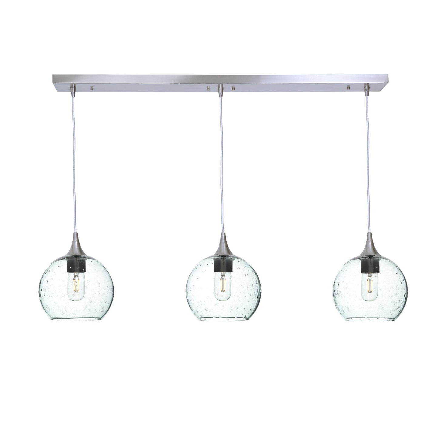 767 3 Pendant Linear Chandelier-Glass-Bicycle Glass Co - Hotshop-Brushed Nickel - 4ft Cord-Lunar-Eco Clear-Bicycle Glass Co
