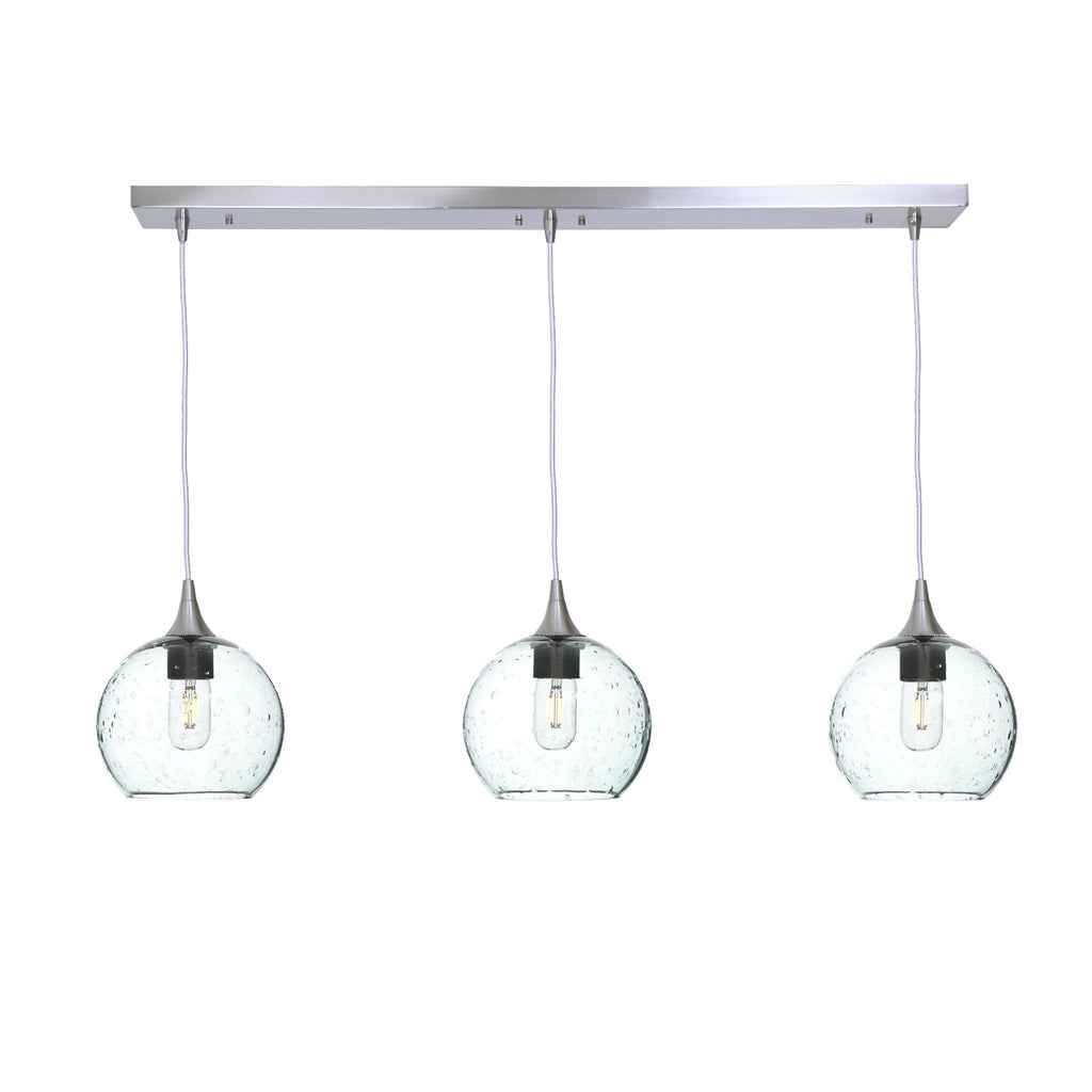 767 3 Pendant Linear Chandelier-Glass-Bicycle Glass Co - Hotshop-Brushed Nickel - 4ft Cord-Lunar-Eco Clear-Bicycle Glass Co