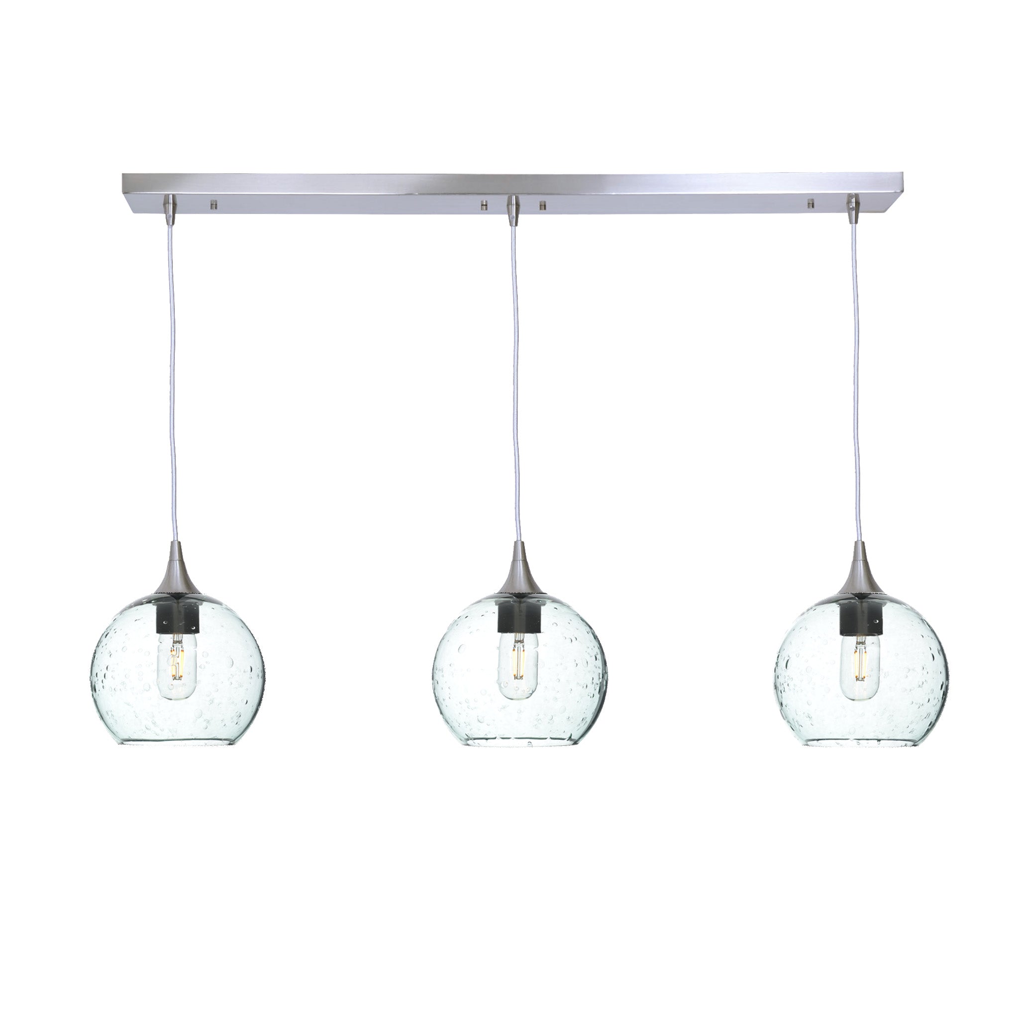 767 3 Pendant Linear Chandelier-Glass-Bicycle Glass Co - Hotshop-Brushed Nickel - 4ft Cord-Lunar-Eco Clear-Bicycle Glass Co