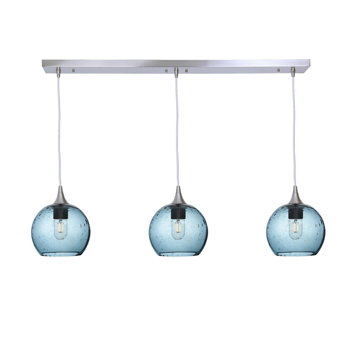 767 3 Pendant Linear Chandelier-Glass-Bicycle Glass Co - Hotshop-Brushed Nickel - 4ft Cord-Lunar-Slate Gray-Bicycle Glass Co