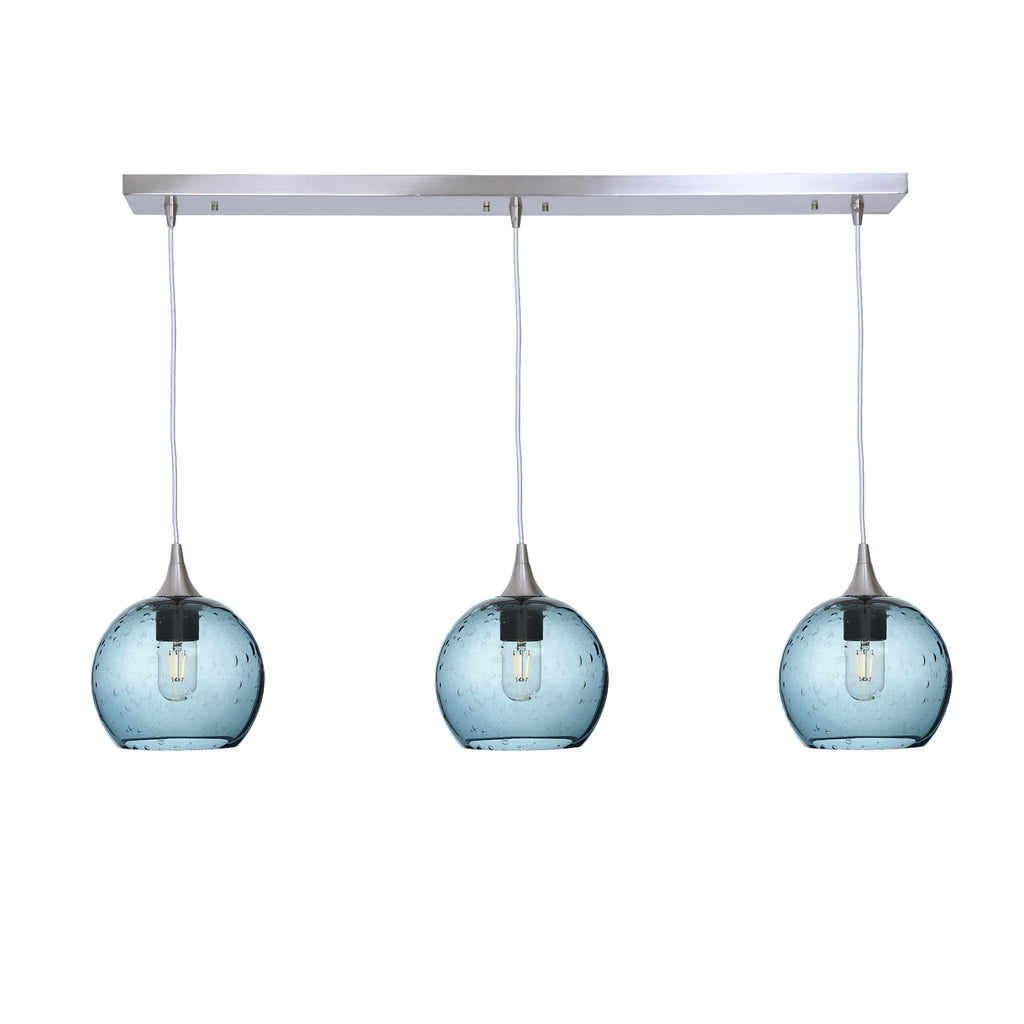 767 3 Pendant Linear Chandelier-Glass-Bicycle Glass Co - Hotshop-Brushed Nickel - 4ft Cord-Lunar-Slate Gray-Bicycle Glass Co