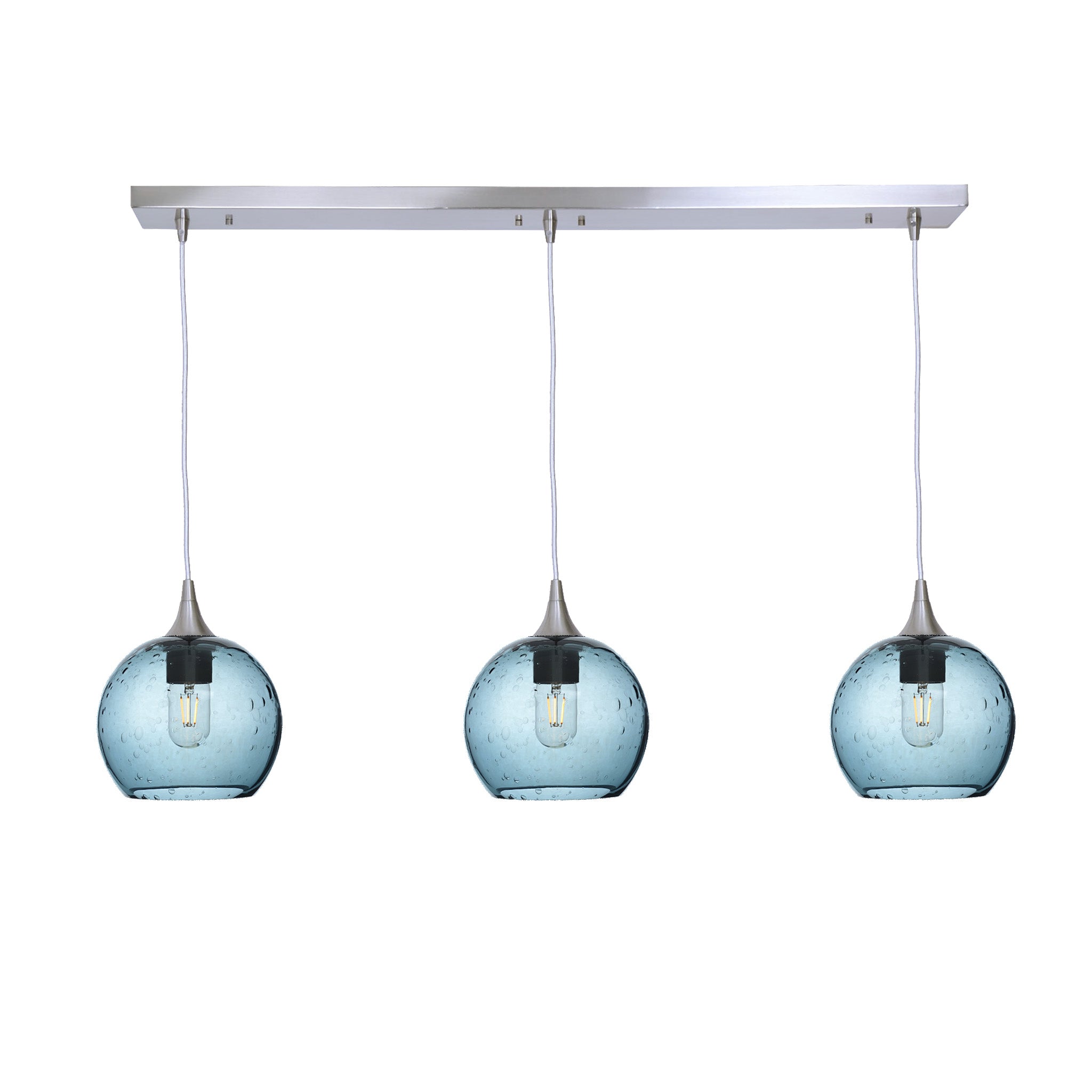 767 3 Pendant Linear Chandelier-Glass-Bicycle Glass Co - Hotshop-Brushed Nickel - 4ft Cord-Lunar-Slate Gray-Bicycle Glass Co