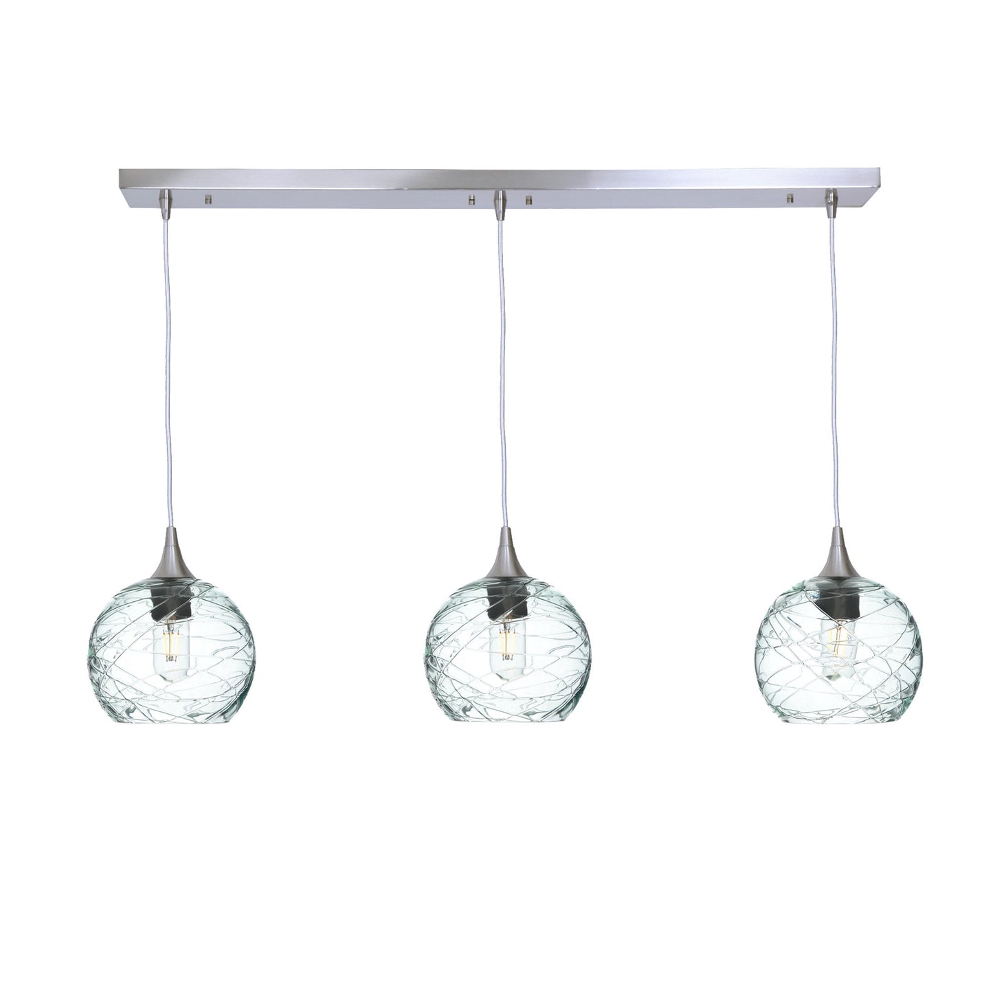 767 3 Pendant Linear Chandelier-Glass-Bicycle Glass Co - Hotshop-Brushed Nickel - 4ft Cord-Spun-Eco Clear-Bicycle Glass Co