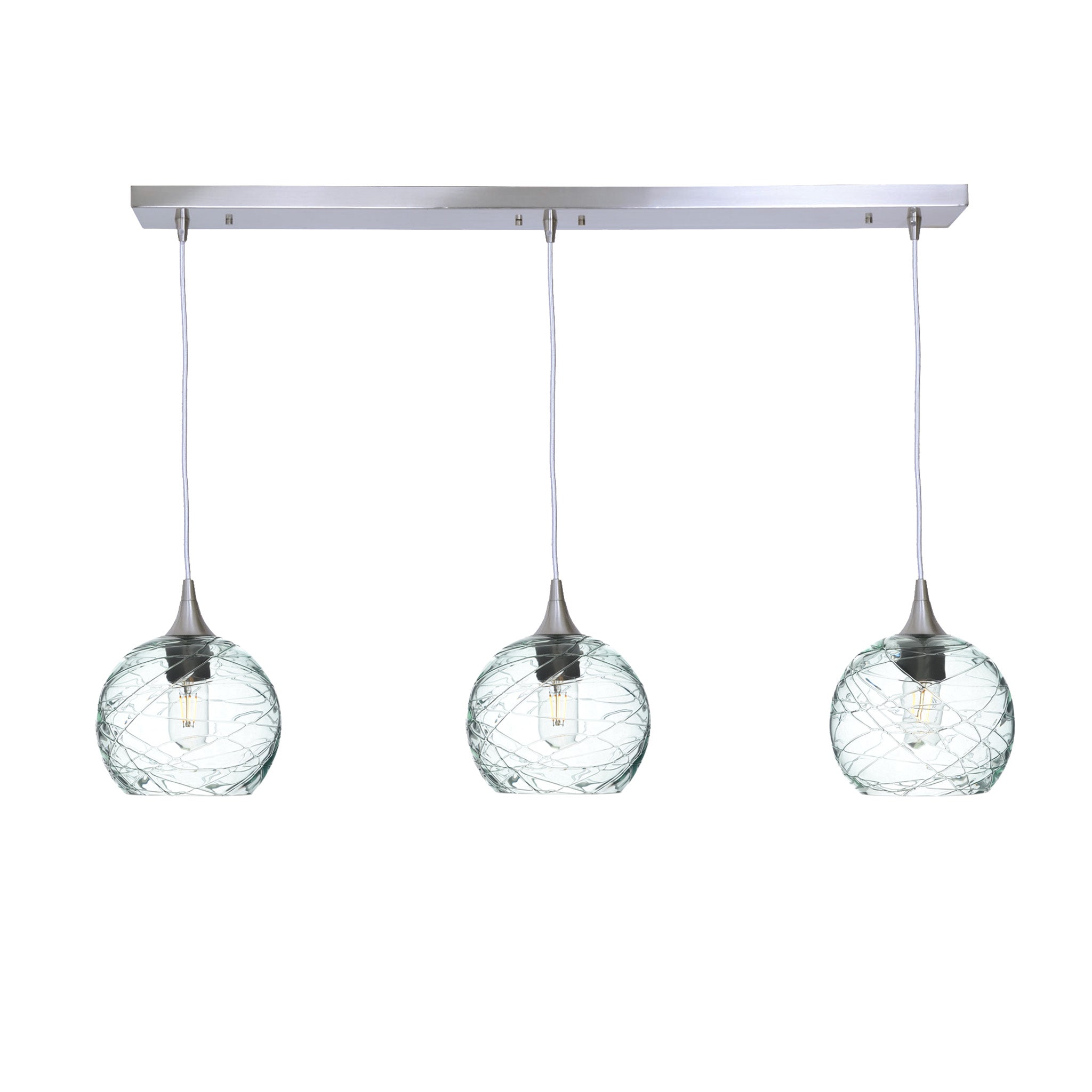 767 3 Pendant Linear Chandelier-Glass-Bicycle Glass Co - Hotshop-Brushed Nickel - 4ft Cord-Spun-Eco Clear-Bicycle Glass Co