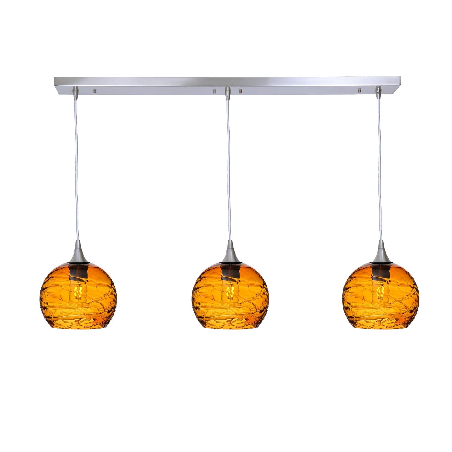 767 3 Pendant Linear Chandelier-Glass-Bicycle Glass Co - Hotshop-Brushed Nickel - 4ft Cord-Spun-Golden Amber-Bicycle Glass Co