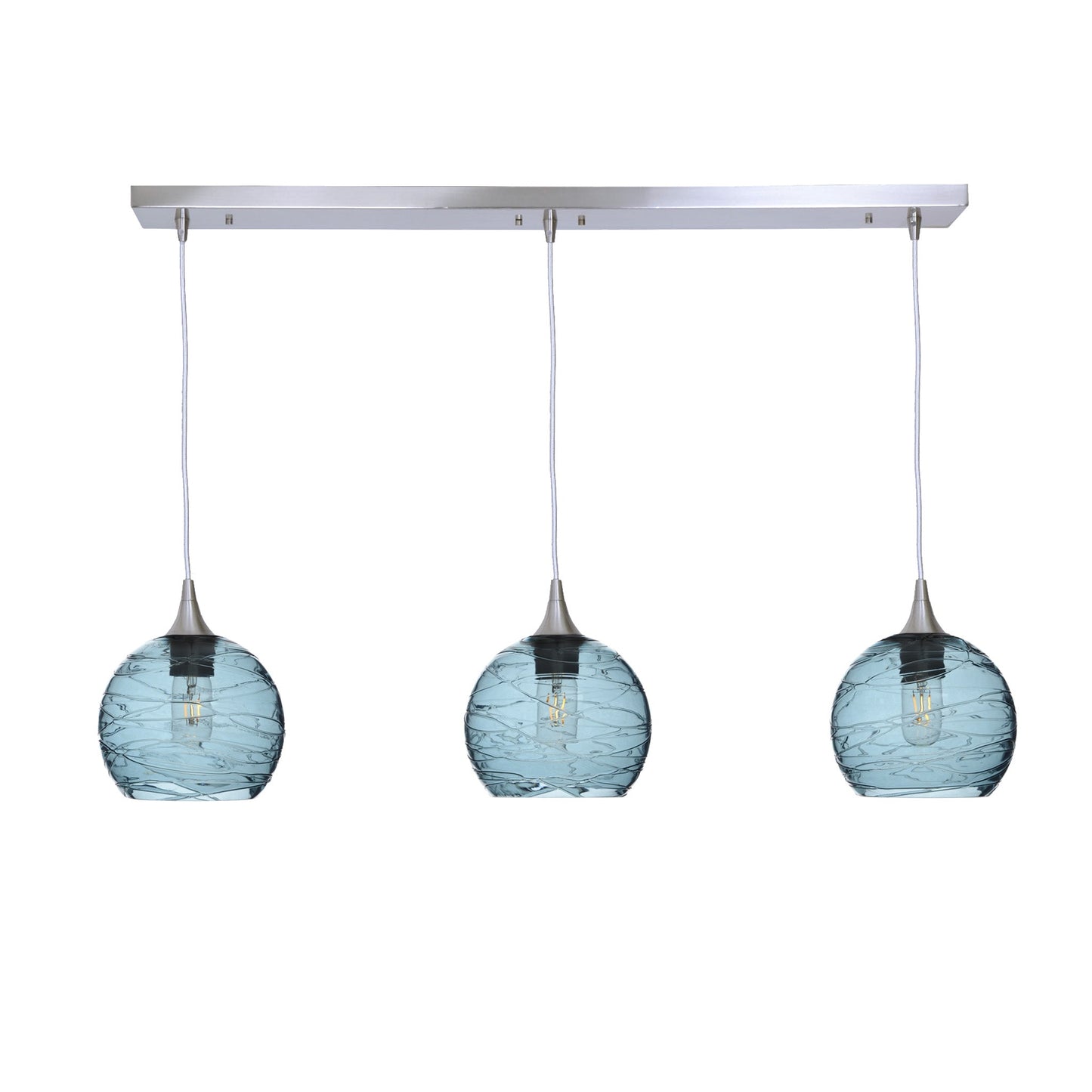 767 3 Pendant Linear Chandelier-Glass-Bicycle Glass Co - Hotshop-Brushed Nickel - 4ft Cord-Spun-Slate Gray-Bicycle Glass Co