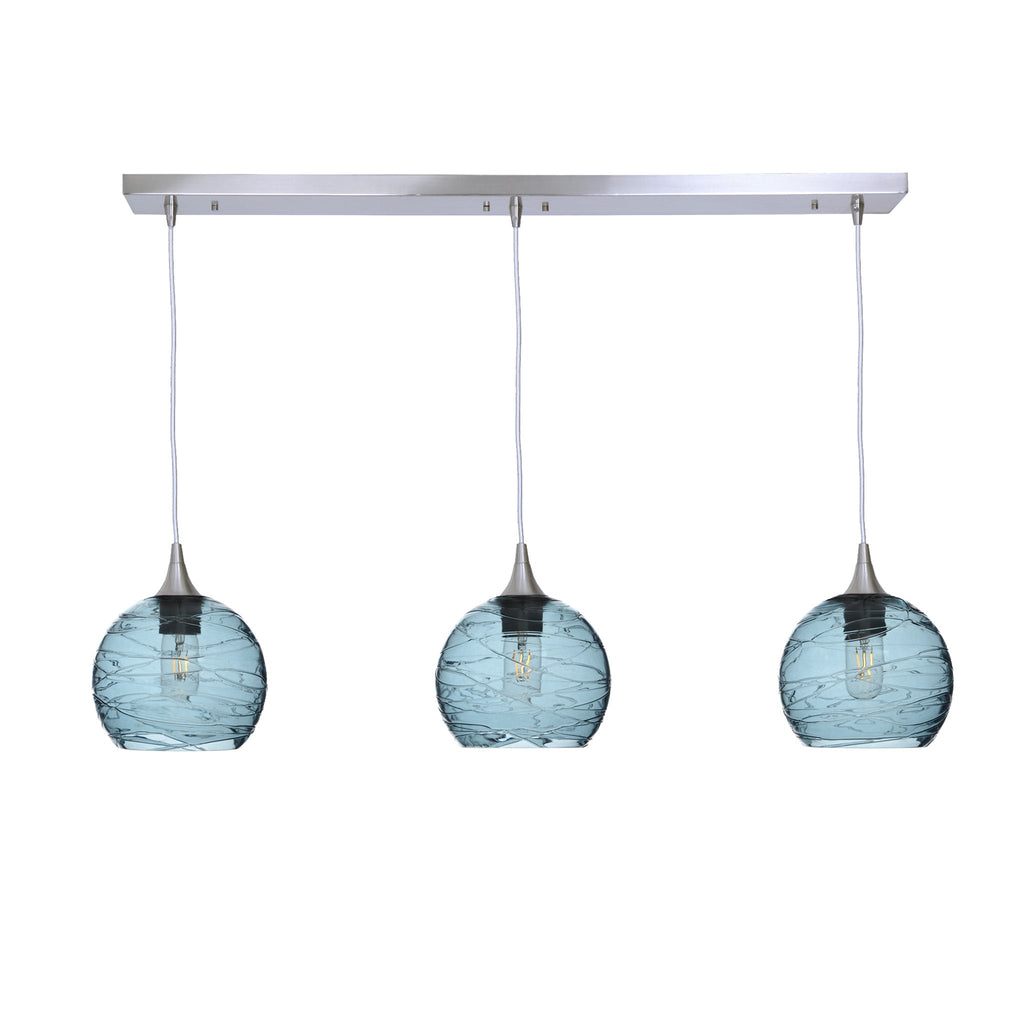767 3 Pendant Linear Chandelier-Glass-Bicycle Glass Co - Hotshop-Brushed Nickel - 4ft Cord-Spun-Slate Gray-Bicycle Glass Co
