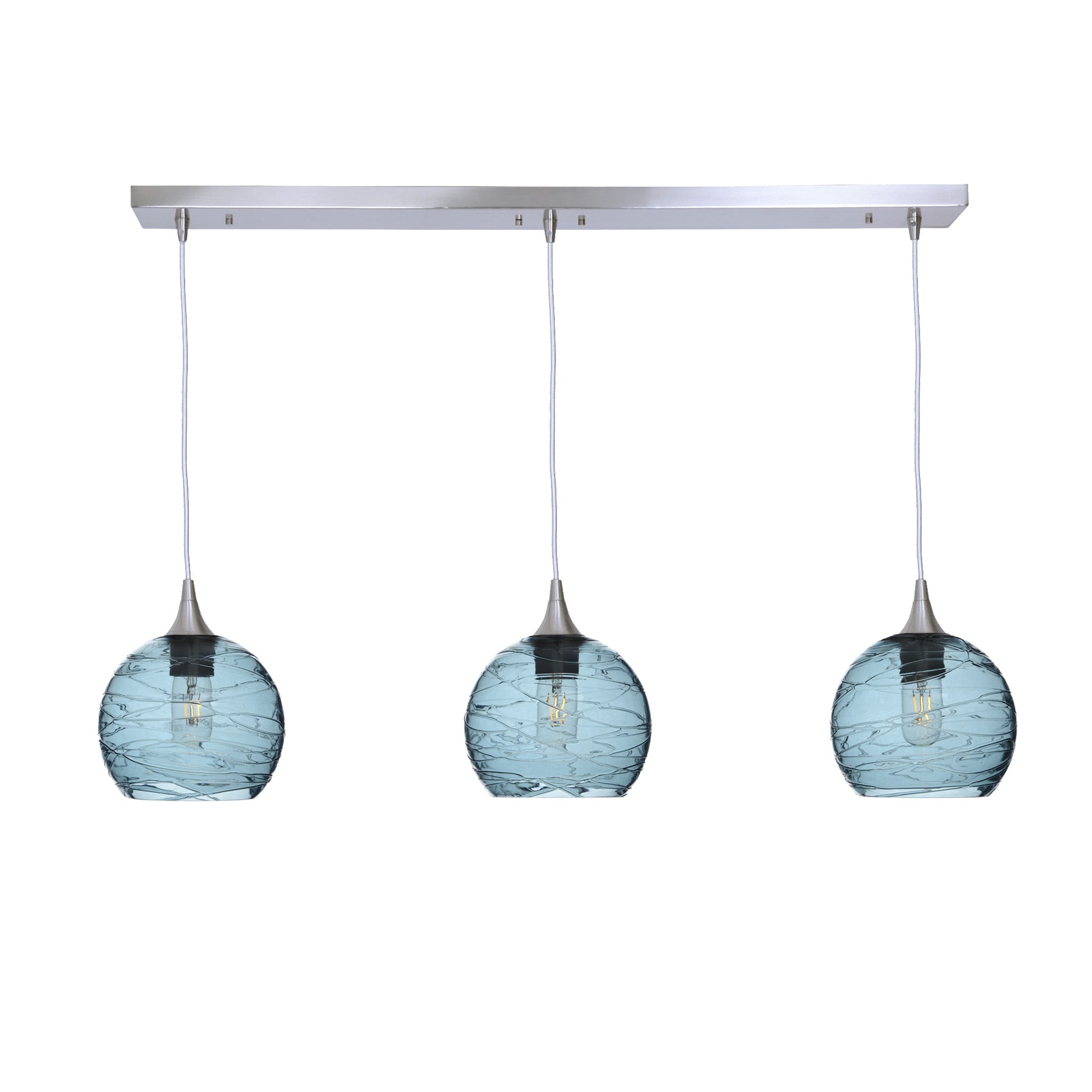 767 3 Pendant Linear Chandelier-Glass-Bicycle Glass Co - Hotshop-Brushed Nickel - 4ft Cord-Spun-Slate Gray-Bicycle Glass Co