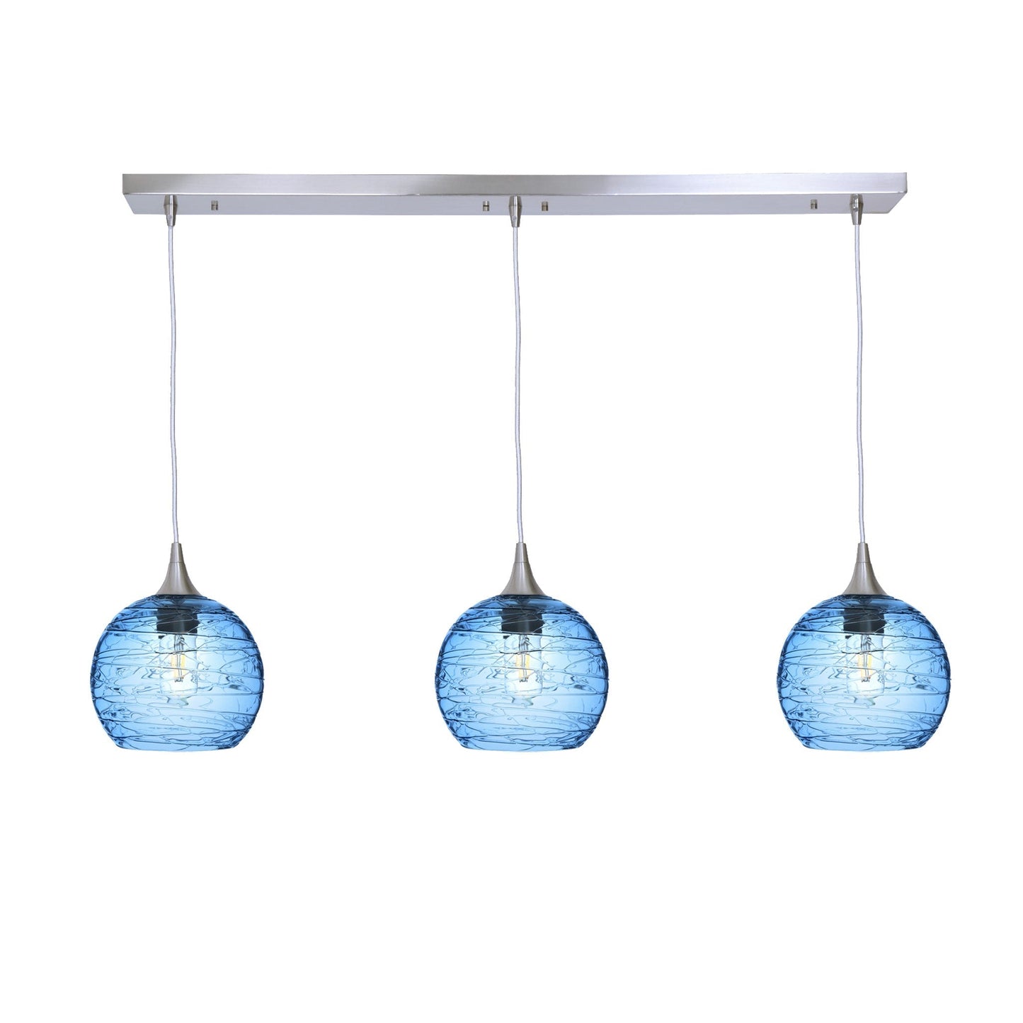 767 3 Pendant Linear Chandelier-Glass-Bicycle Glass Co - Hotshop-Brushed Nickel - 4ft Cord-Spun-Steel Blue-Bicycle Glass Co