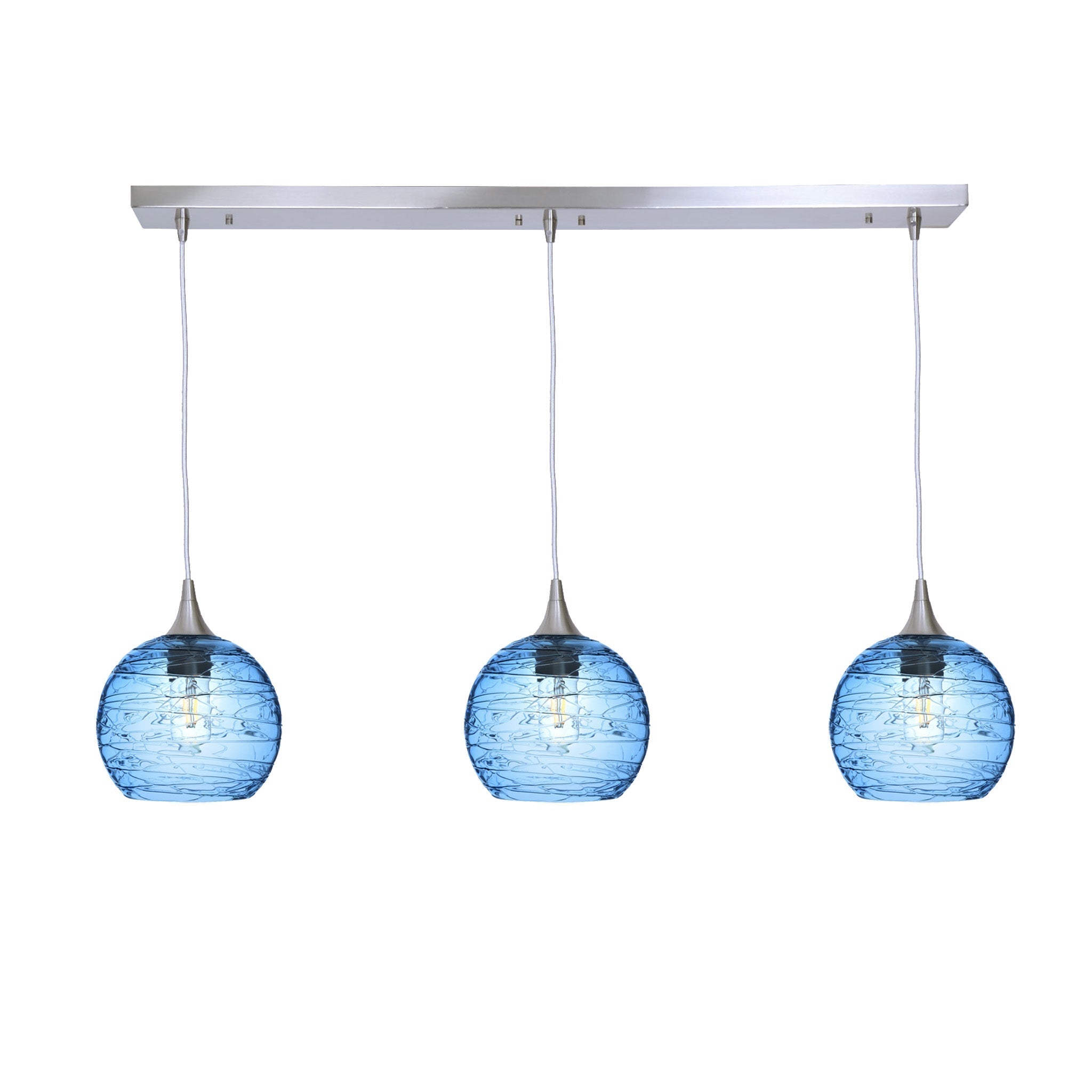 767 3 Pendant Linear Chandelier-Glass-Bicycle Glass Co - Hotshop-Brushed Nickel - 4ft Cord-Spun-Steel Blue-Bicycle Glass Co