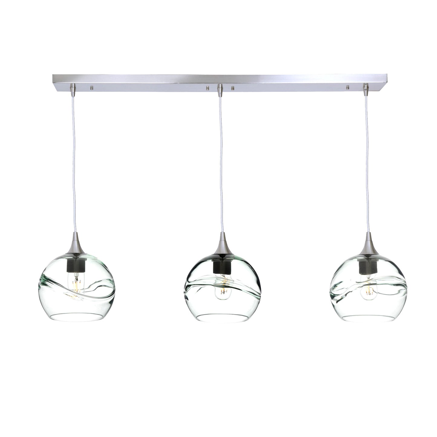 767 3 Pendant Linear Chandelier-Glass-Bicycle Glass Co - Hotshop-Brushed Nickel - 4ft Cord-Swell-Eco Clear-Bicycle Glass Co