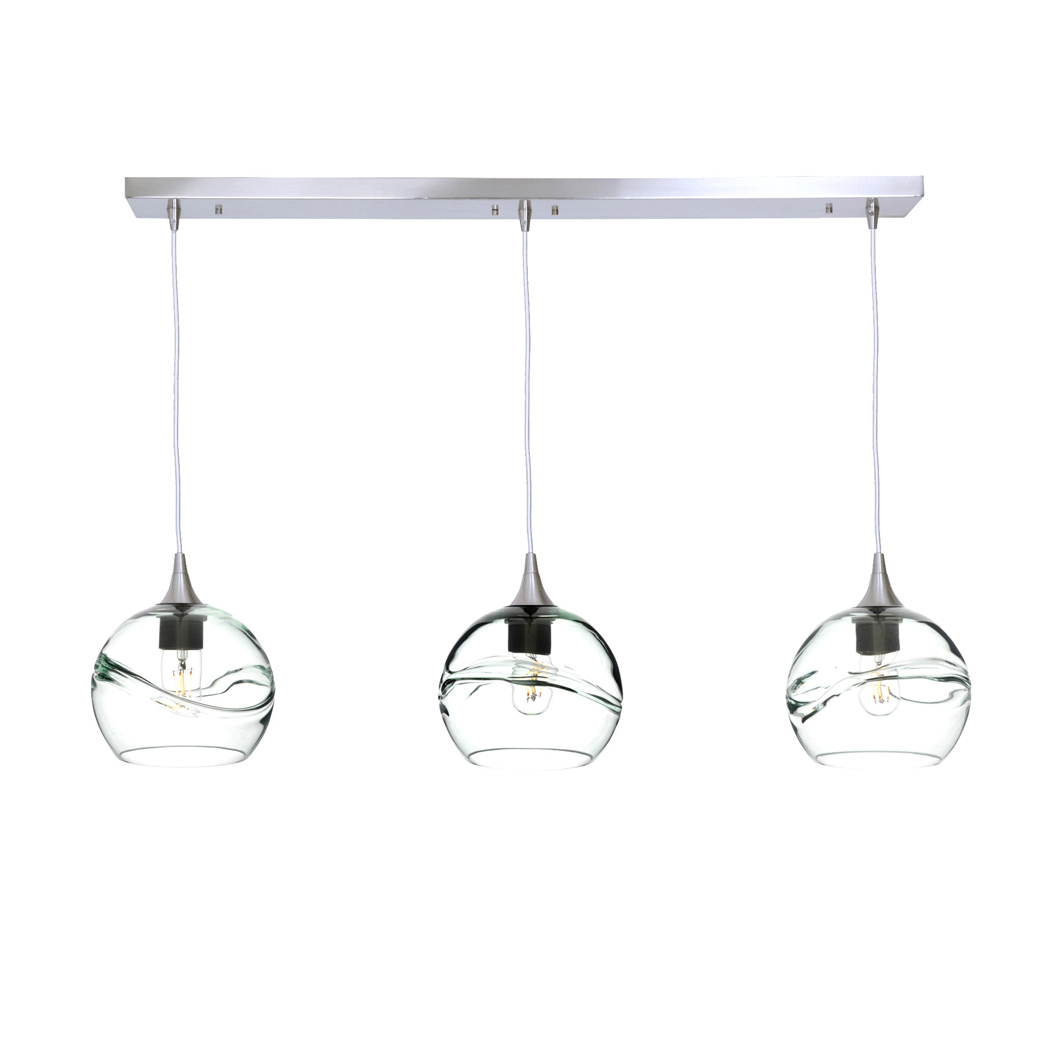767 3 Pendant Linear Chandelier-Glass-Bicycle Glass Co - Hotshop-Brushed Nickel - 4ft Cord-Swell-Eco Clear-Bicycle Glass Co