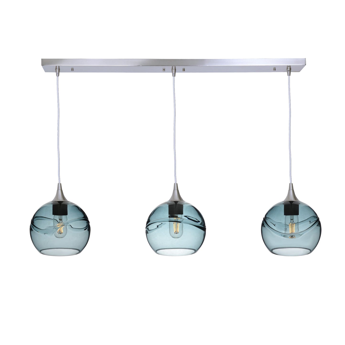767 3 Pendant Linear Chandelier-Glass-Bicycle Glass Co - Hotshop-Brushed Nickel - 4ft Cord-Swell-Slate Gray-Bicycle Glass Co