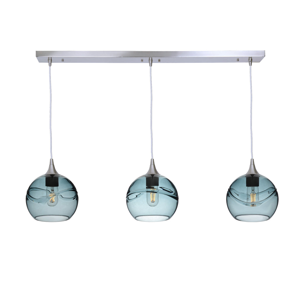 767 3 Pendant Linear Chandelier-Glass-Bicycle Glass Co - Hotshop-Brushed Nickel - 4ft Cord-Swell-Slate Gray-Bicycle Glass Co