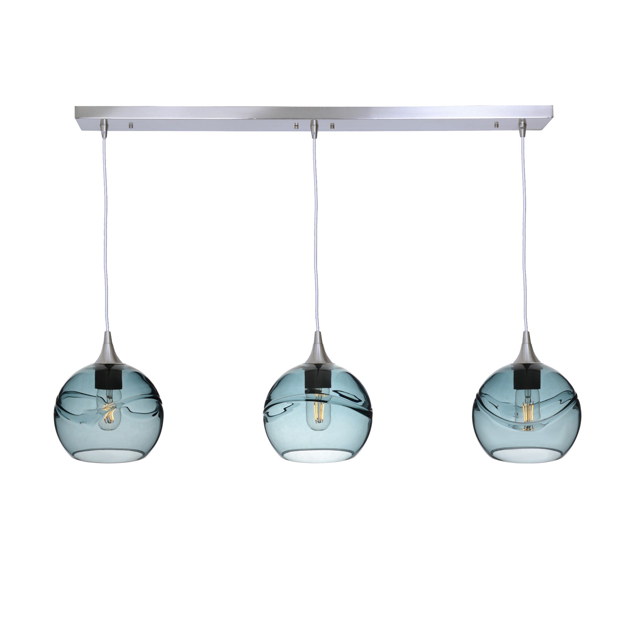 767 3 Pendant Linear Chandelier-Glass-Bicycle Glass Co - Hotshop-Brushed Nickel - 4ft Cord-Swell-Slate Gray-Bicycle Glass Co