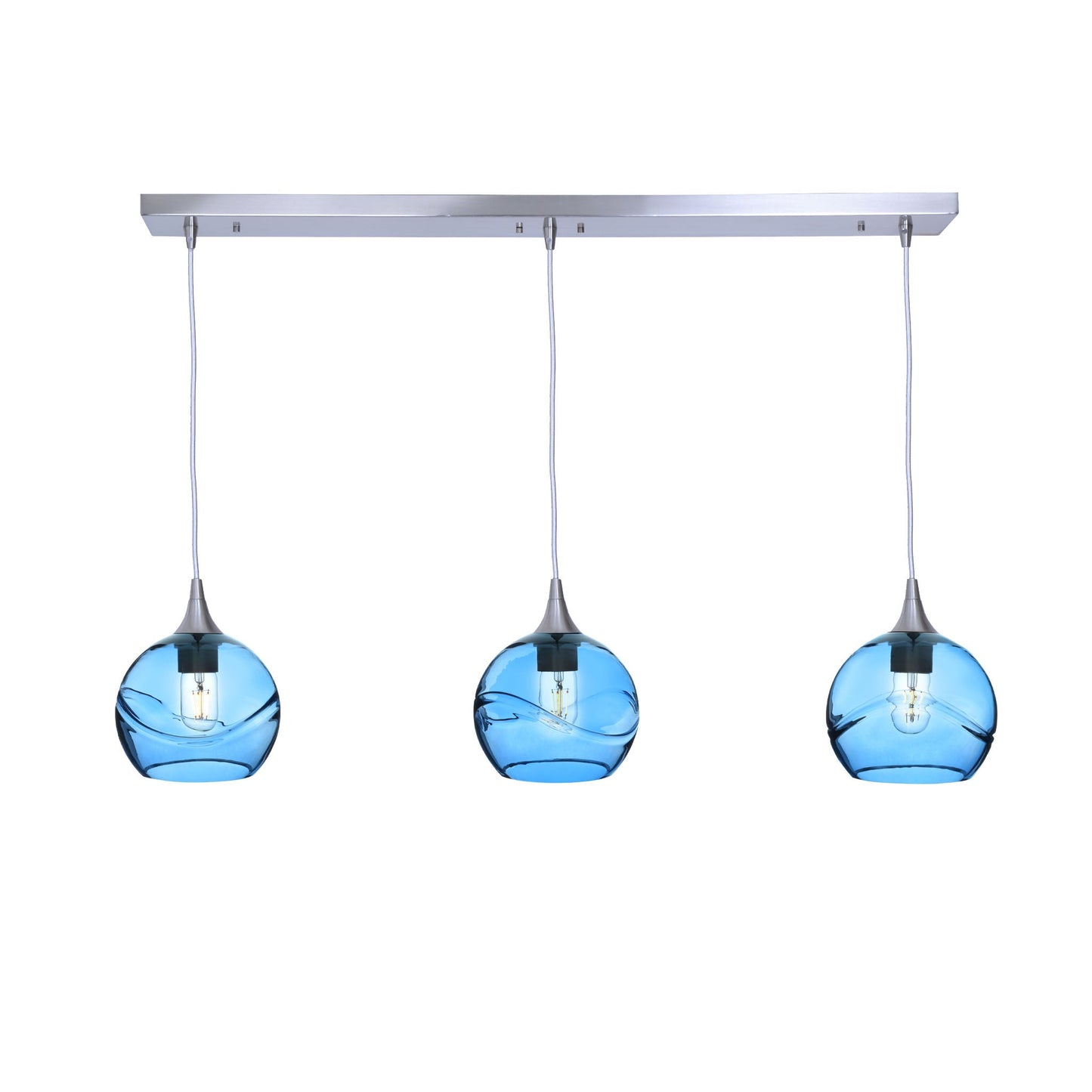 767 3 Pendant Linear Chandelier-Glass-Bicycle Glass Co - Hotshop-Brushed Nickel - 4ft Cord-Swell-Steel Blue-Bicycle Glass Co