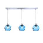 767 3 Pendant Linear Chandelier-Glass-Bicycle Glass Co - Hotshop-Brushed Nickel - 4ft Cord-Swell-Steel Blue-Bicycle Glass Co