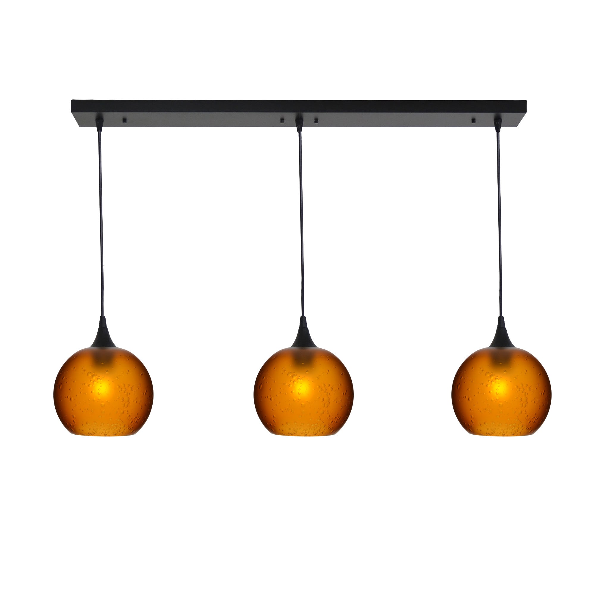 767 3 Pendant Linear Chandelier-Glass-Bicycle Glass Co - Hotshop-Matte Black - 4ft Cord-Celestial-Golden Amber-Bicycle Glass Co