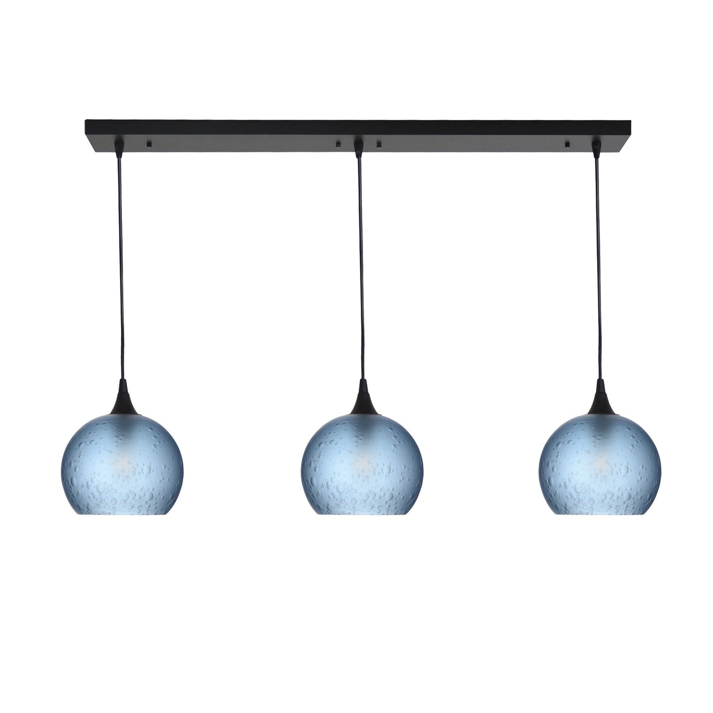 767 3 Pendant Linear Chandelier-Glass-Bicycle Glass Co - Hotshop-Matte Black - 4ft Cord-Celestial-Steel Blue-Bicycle Glass Co