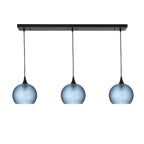767 3 Pendant Linear Chandelier-Glass-Bicycle Glass Co - Hotshop-Matte Black - 4ft Cord-Celestial-Steel Blue-Bicycle Glass Co