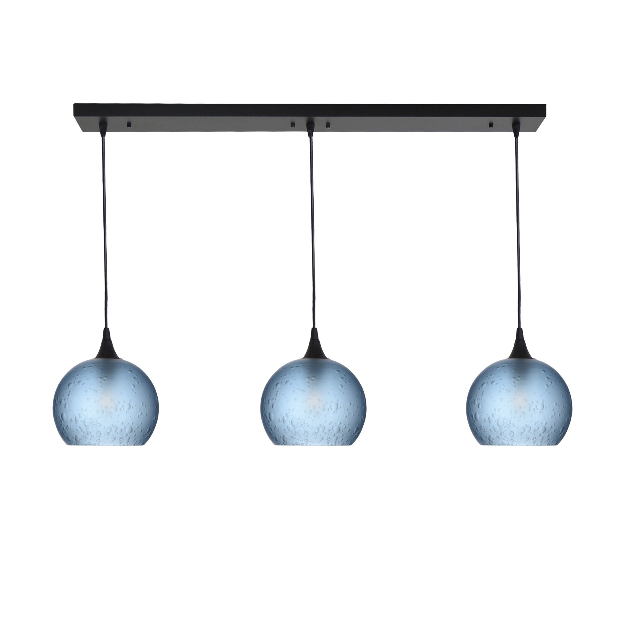 767 3 Pendant Linear Chandelier-Glass-Bicycle Glass Co - Hotshop-Matte Black - 4ft Cord-Celestial-Steel Blue-Bicycle Glass Co
