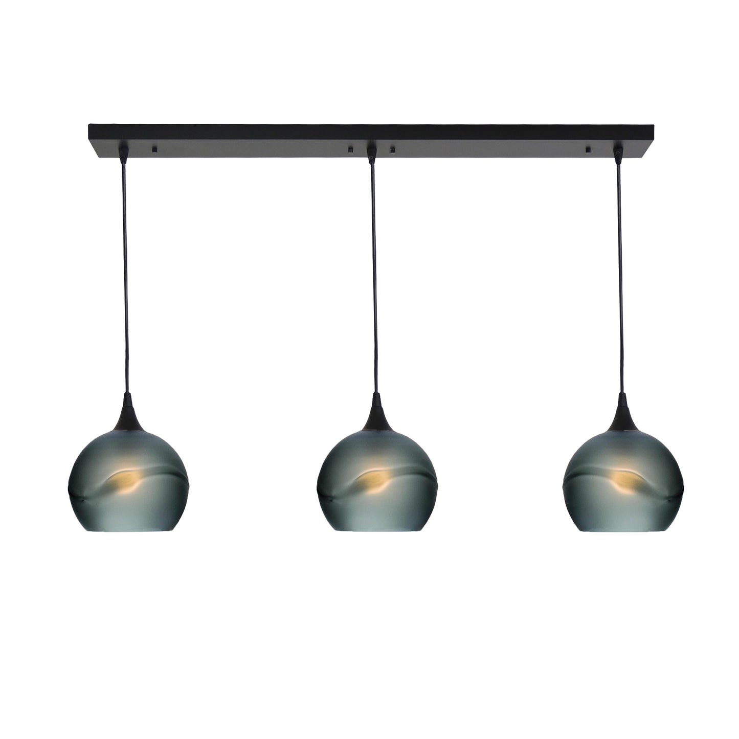 767 3 Pendant Linear Chandelier-Glass-Bicycle Glass Co - Hotshop-Matte Black - 4ft Cord-Glacial-Slate Gray-Bicycle Glass Co
